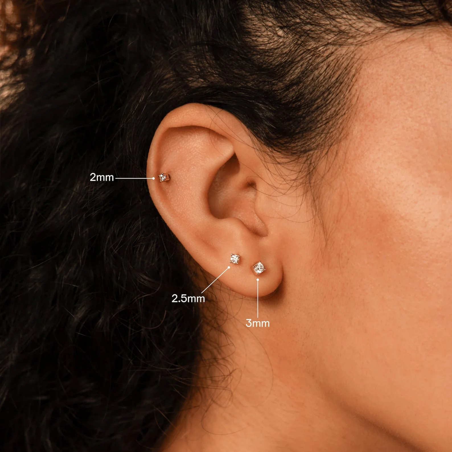 Diamond Flatback Studs Set in Silver - Image 4
