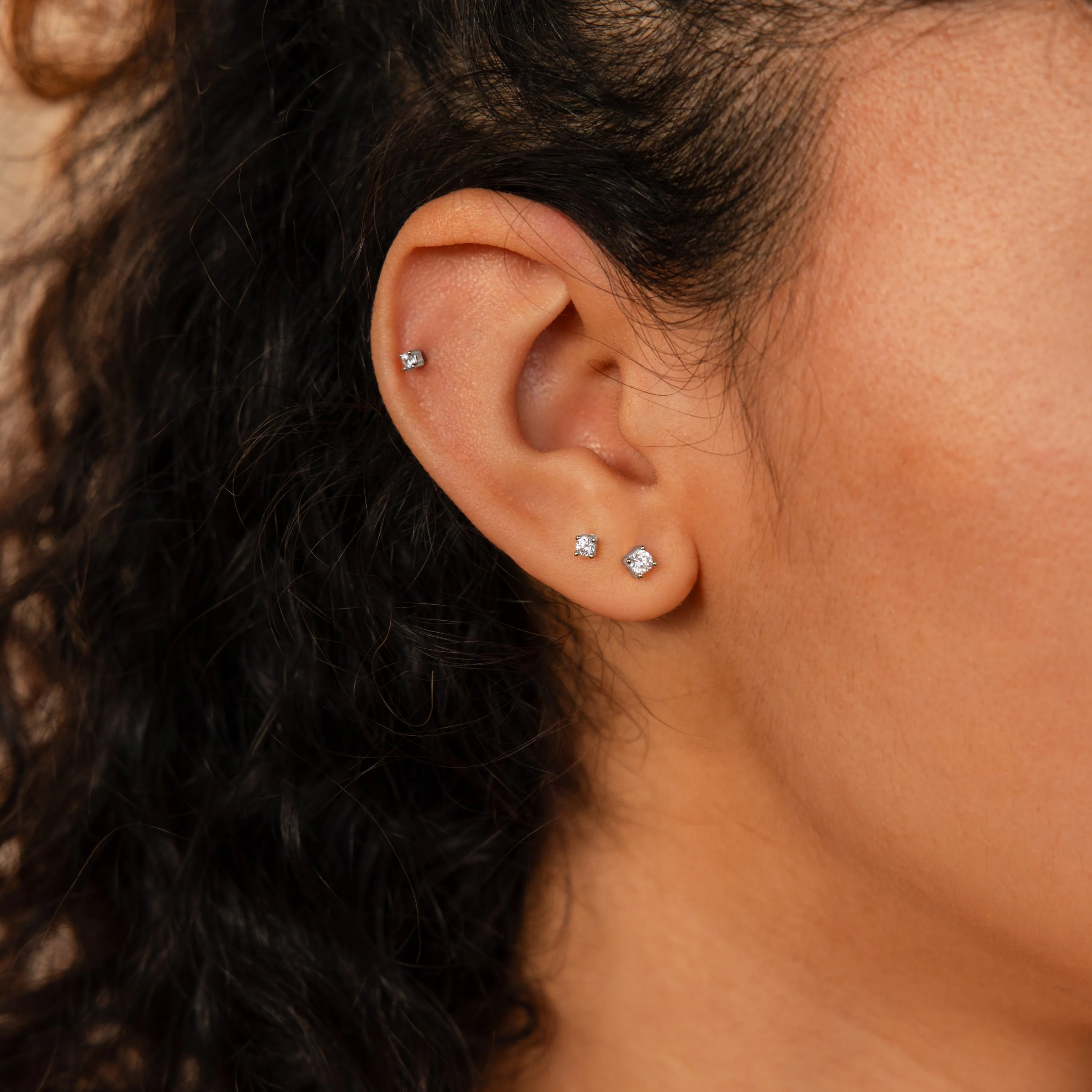 Diamond Flatback Studs Set in Silver - Image 2