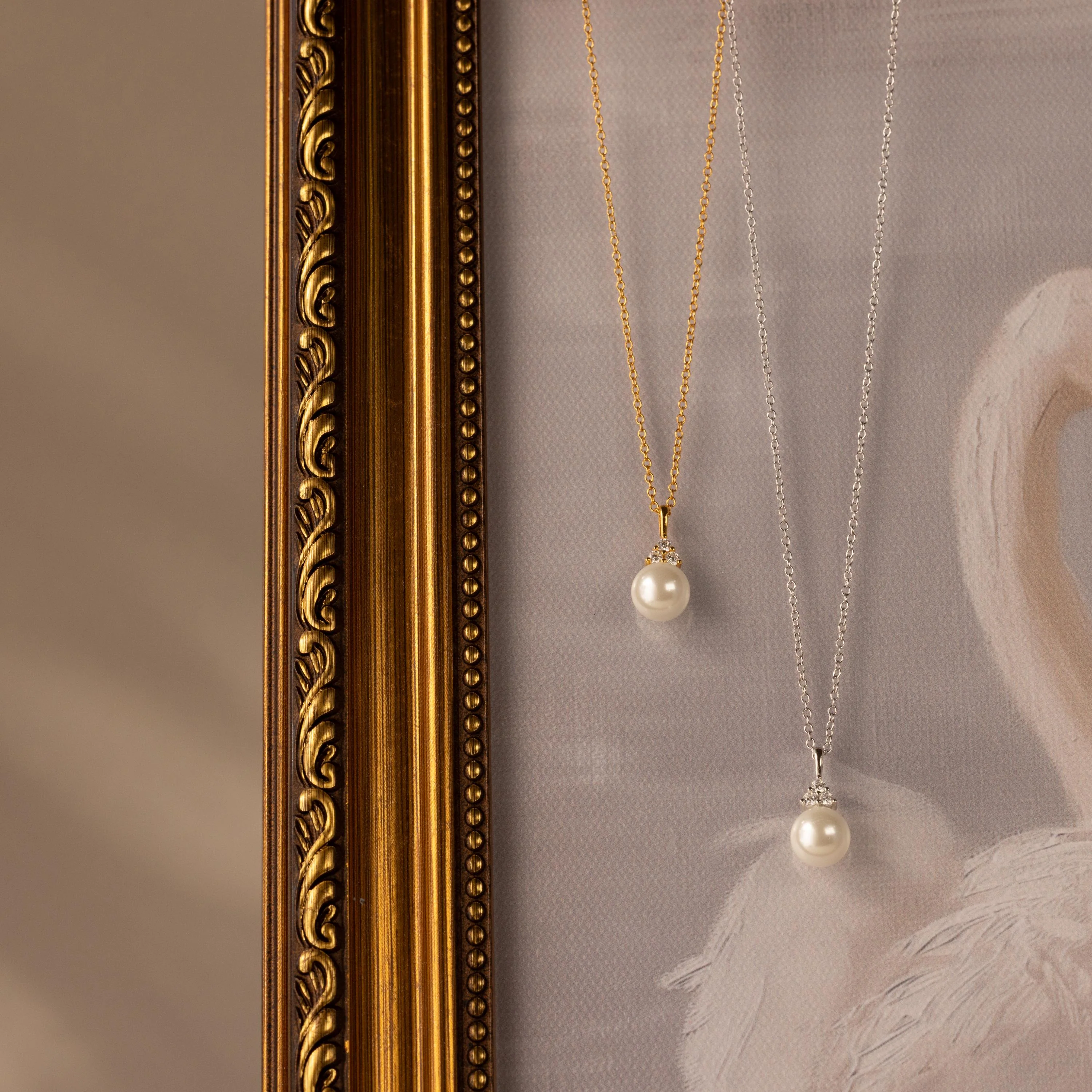 Diamond Halo Pearl Necklace - Image 4