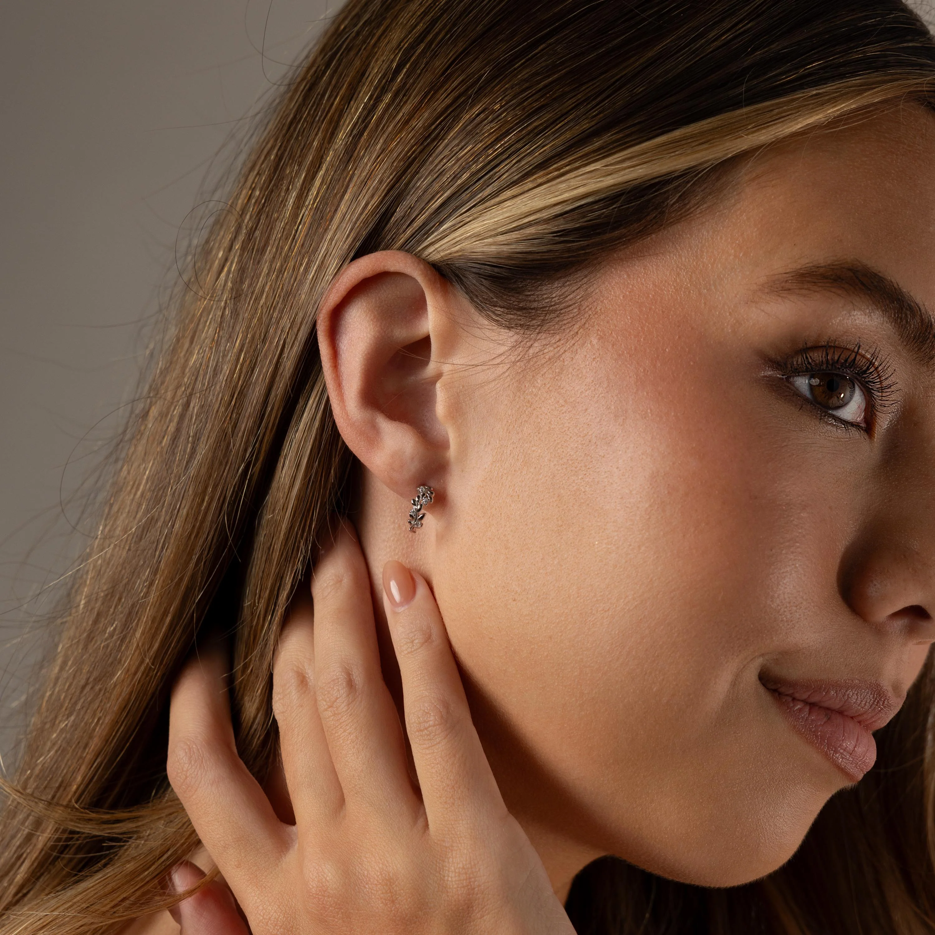 Diamond Leaf Hoops in Silver - Image 4
