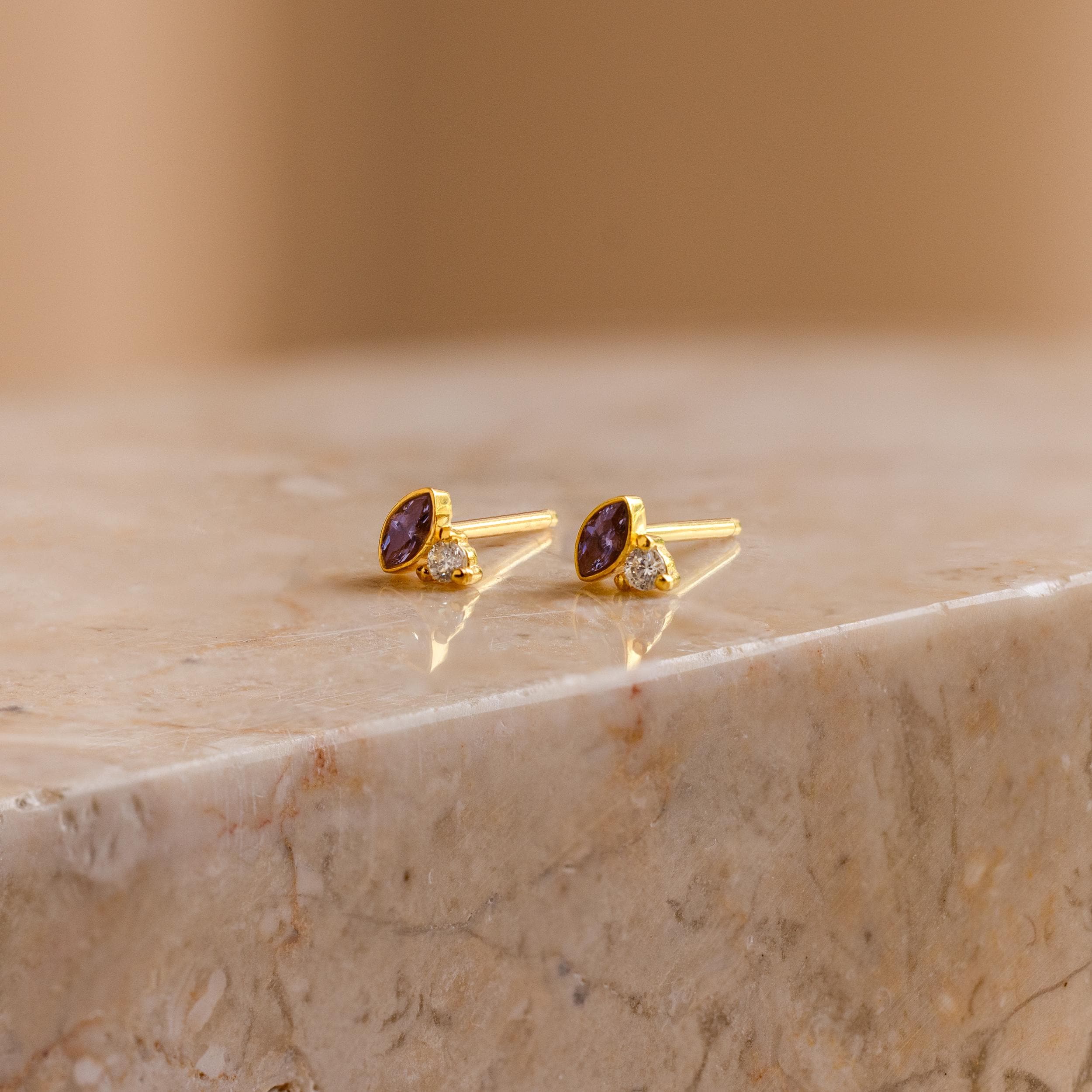 Diamond Marquise Birthstone Studs - Image 5