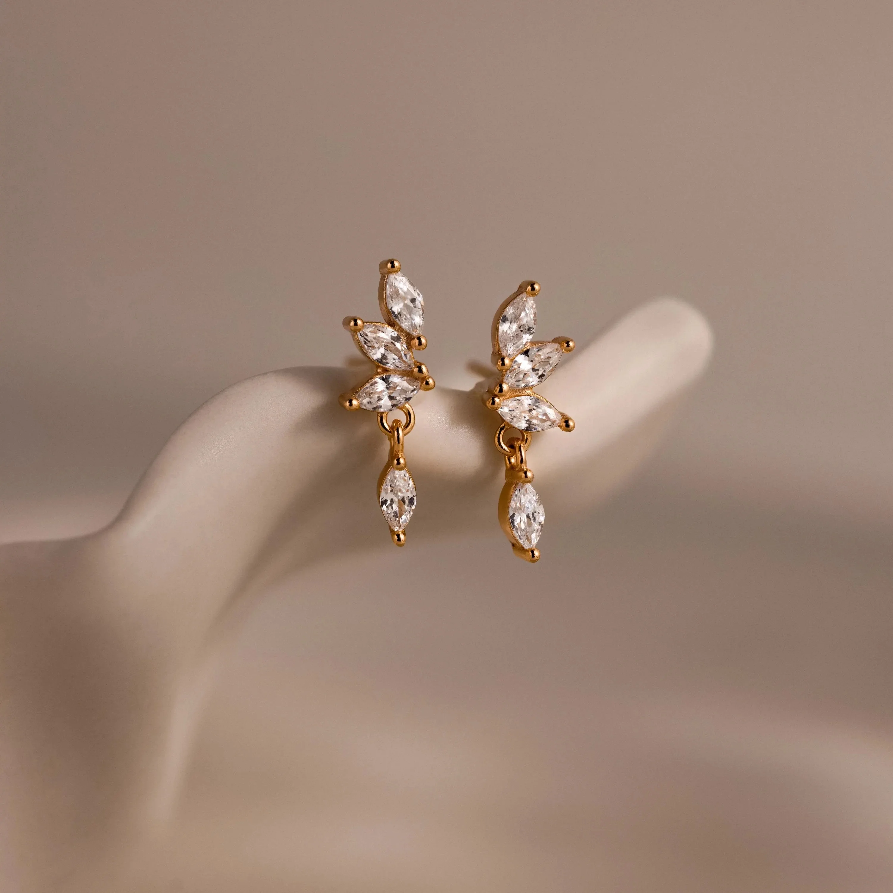 Diamond Marquise Drop Studs in 18K Gold