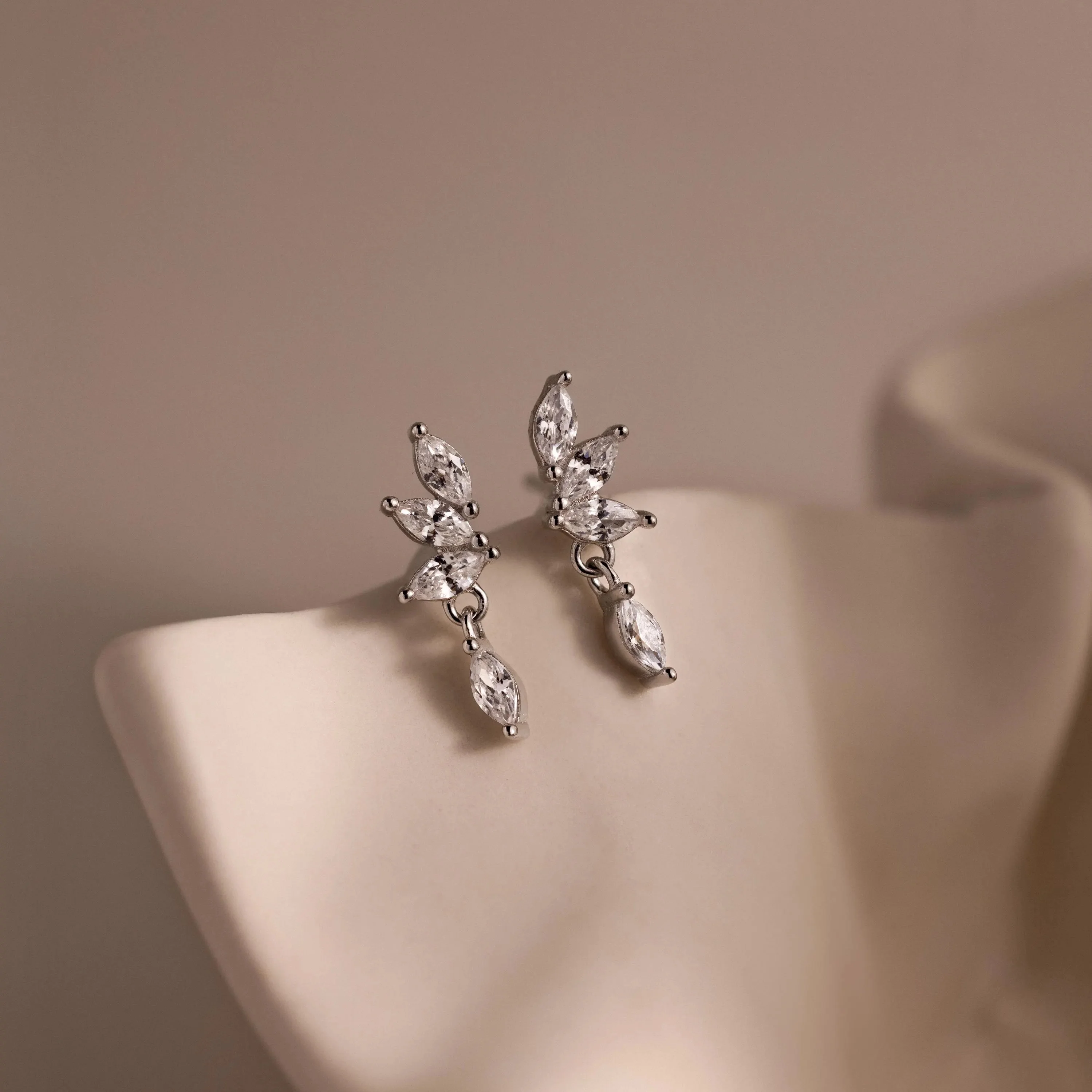 Diamond Marquise Drop Studs in Silver
