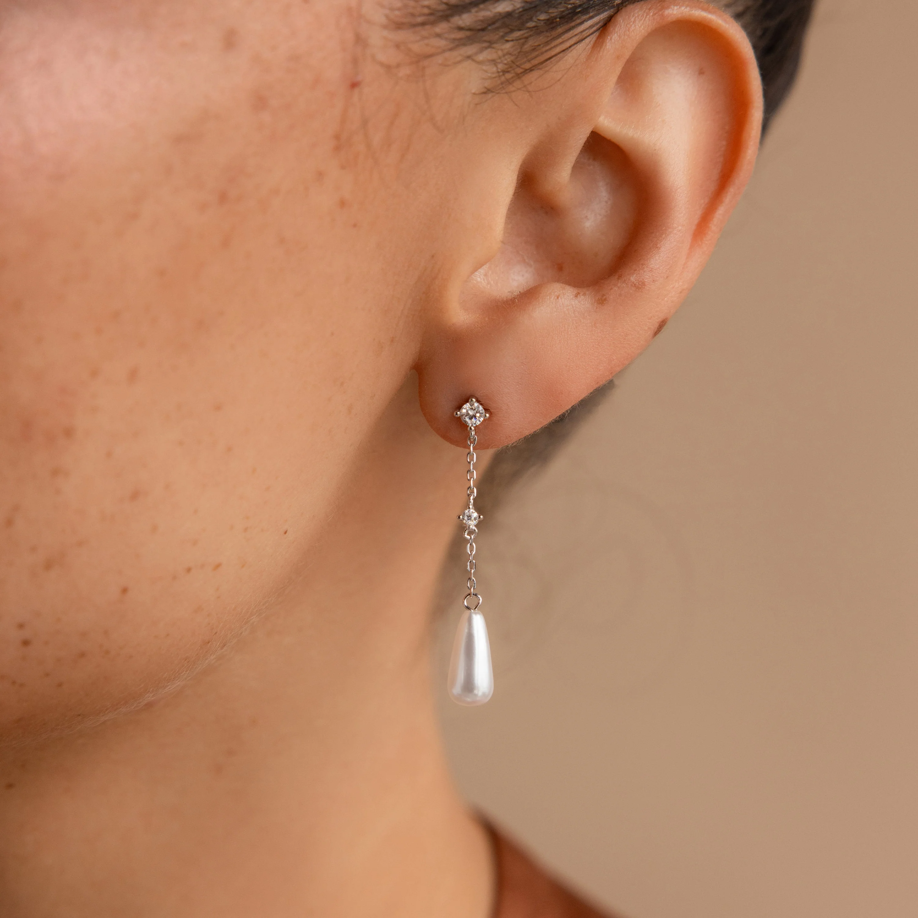 Diamond Pearl Chain Earrings - Image 4
