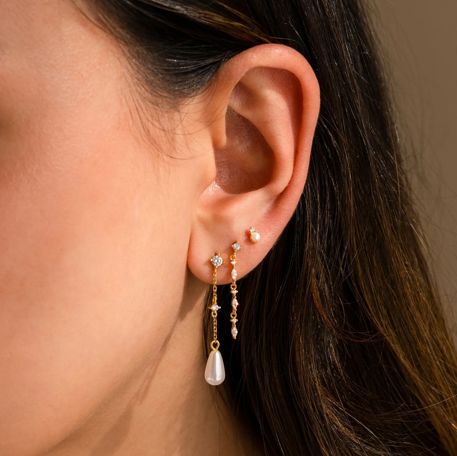 Diamond Pearl Chain Earrings - Image 6