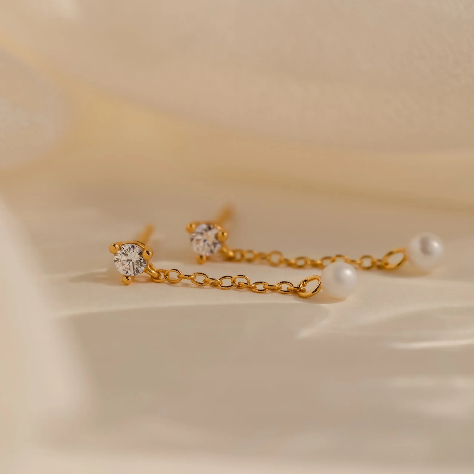 Diamond Pearl Drop Earrings - Image 2