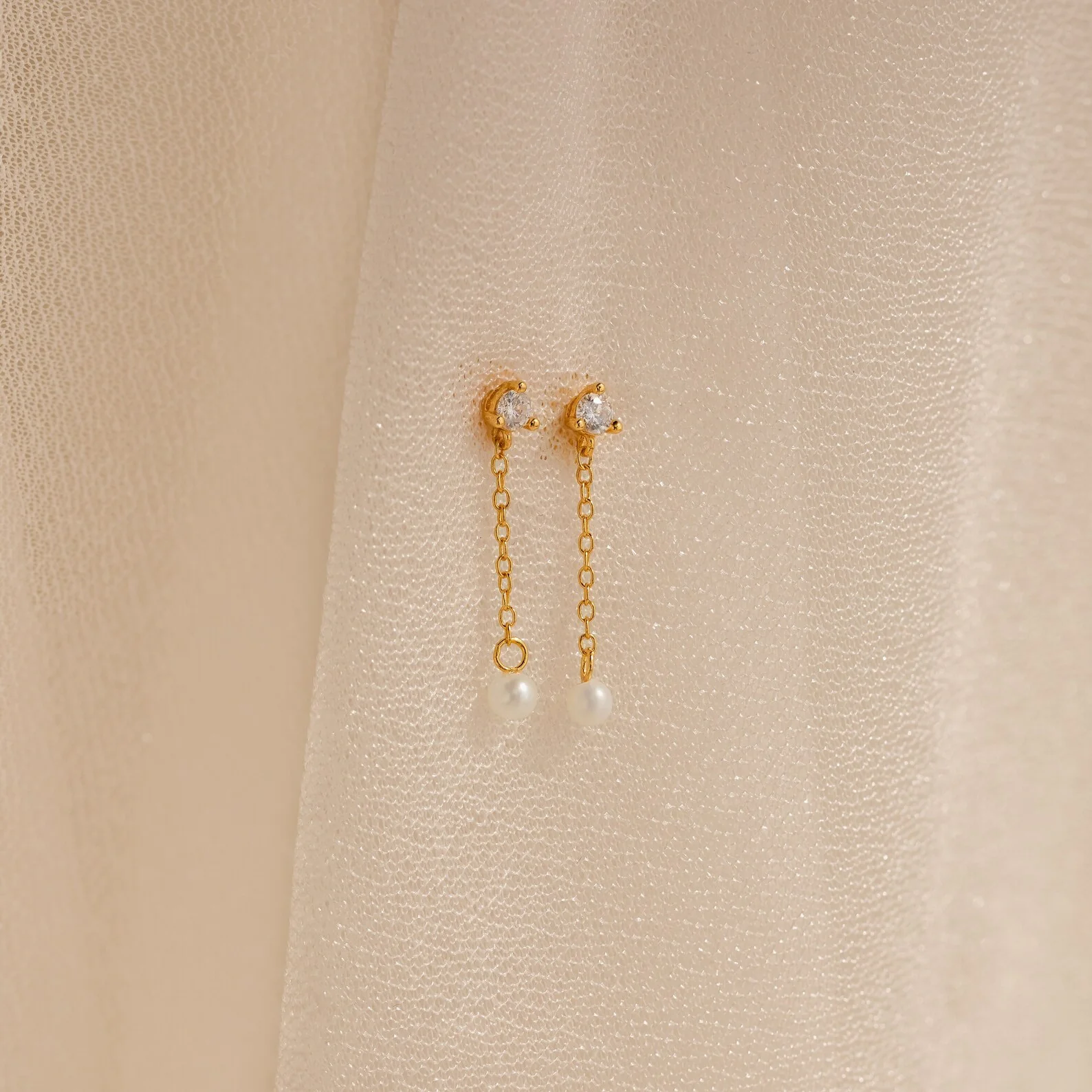 Diamond Pearl Drop Earrings - Image 4