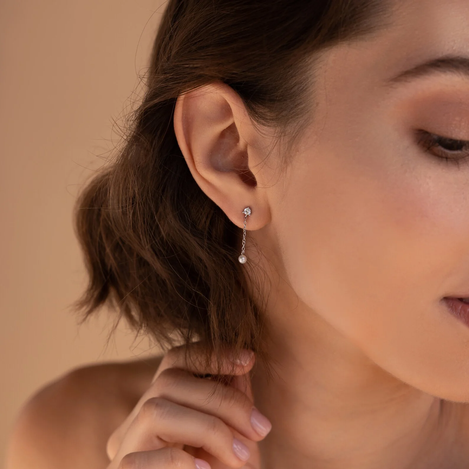 Diamond Pearl Drop Earrings - Image 5