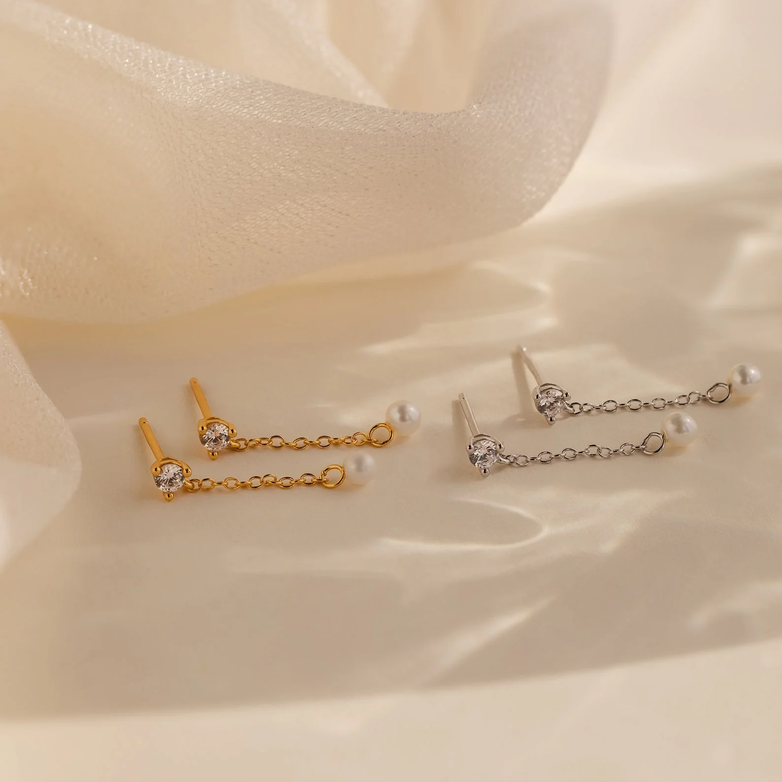 Diamond Pearl Drop Earrings - Image 6