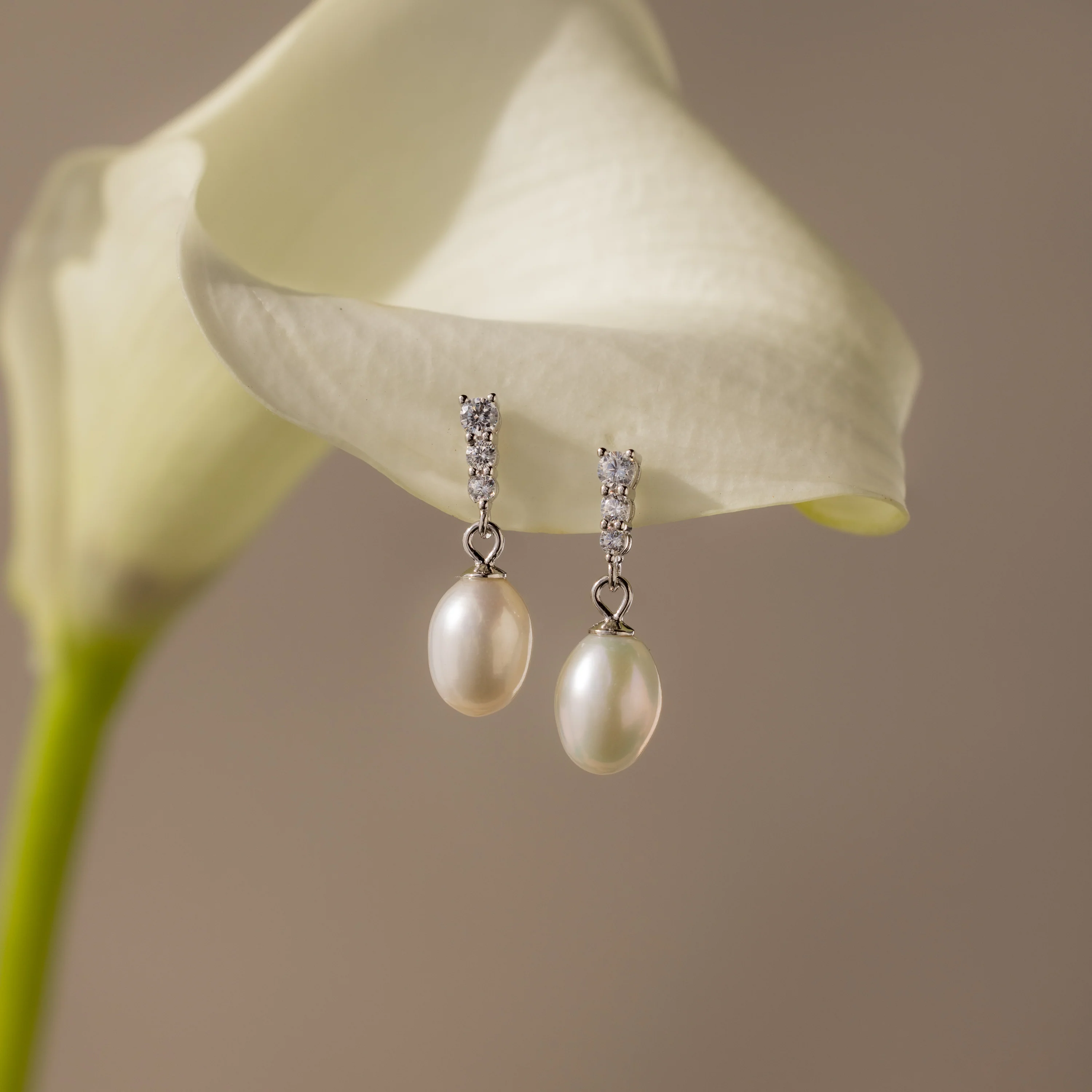 Diamond Pearl Droplet Earrings - Image 2