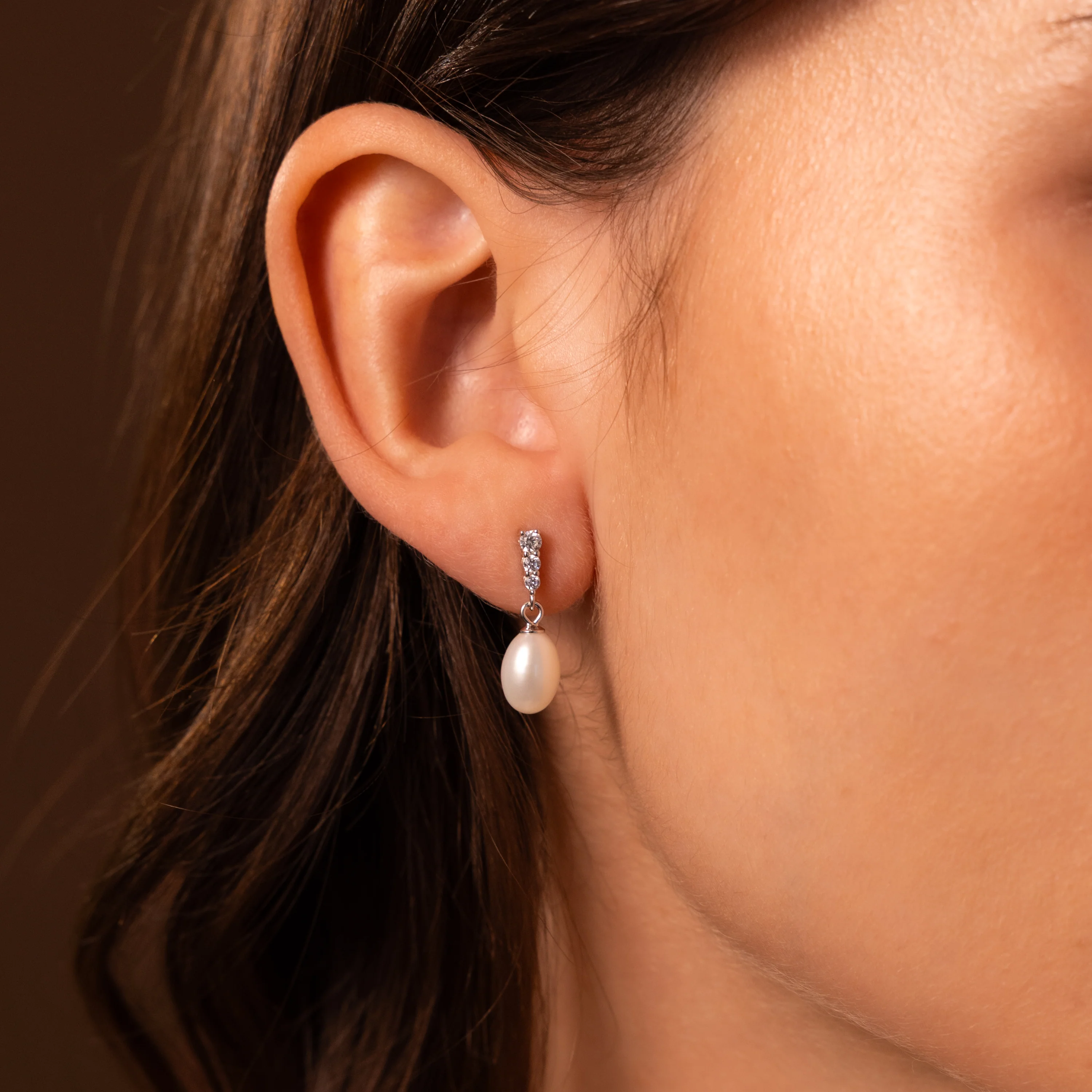 Diamond Pearl Droplet Earrings - Image 7