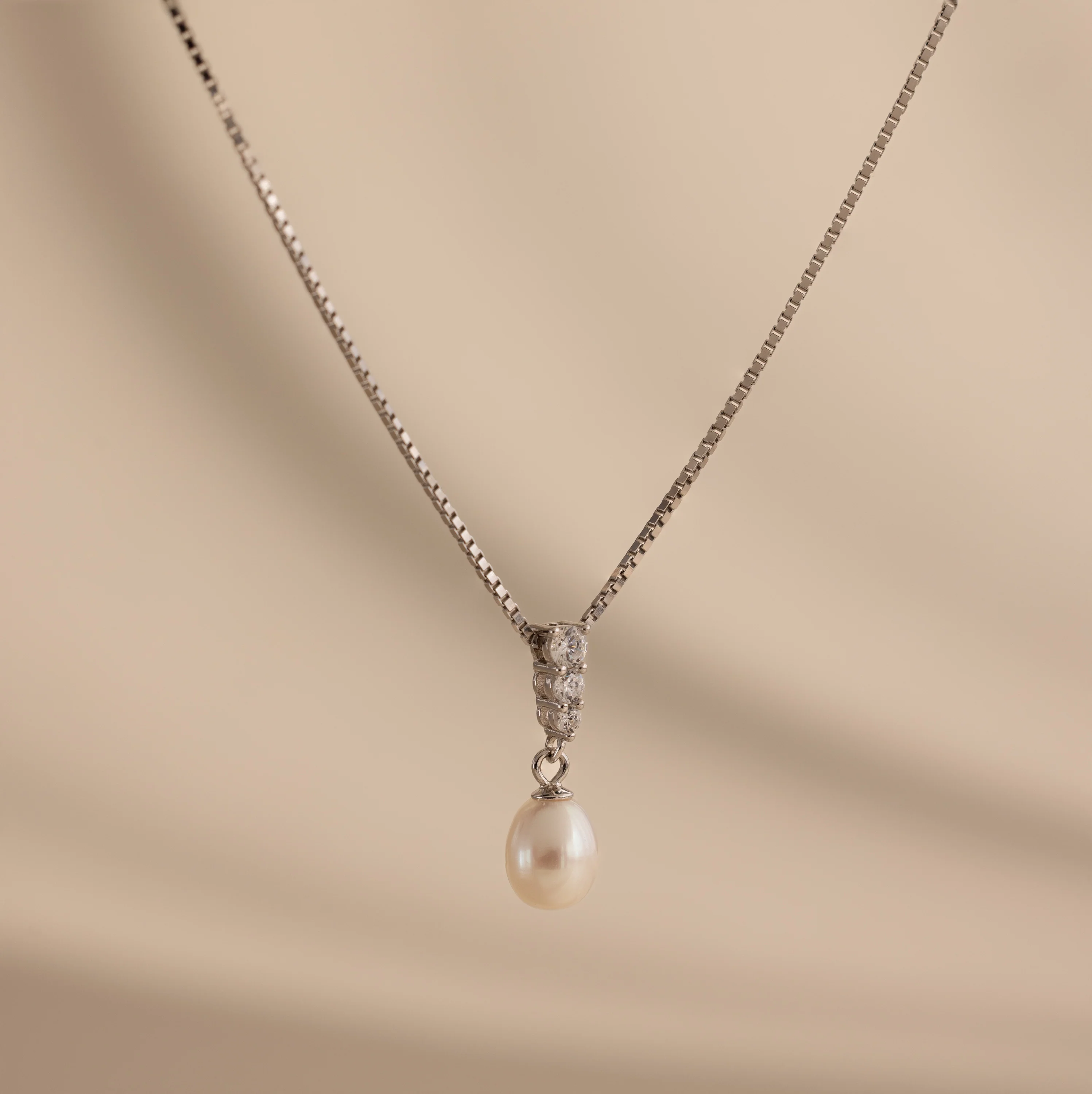 Diamond Pearl Droplet Necklace - Image 2