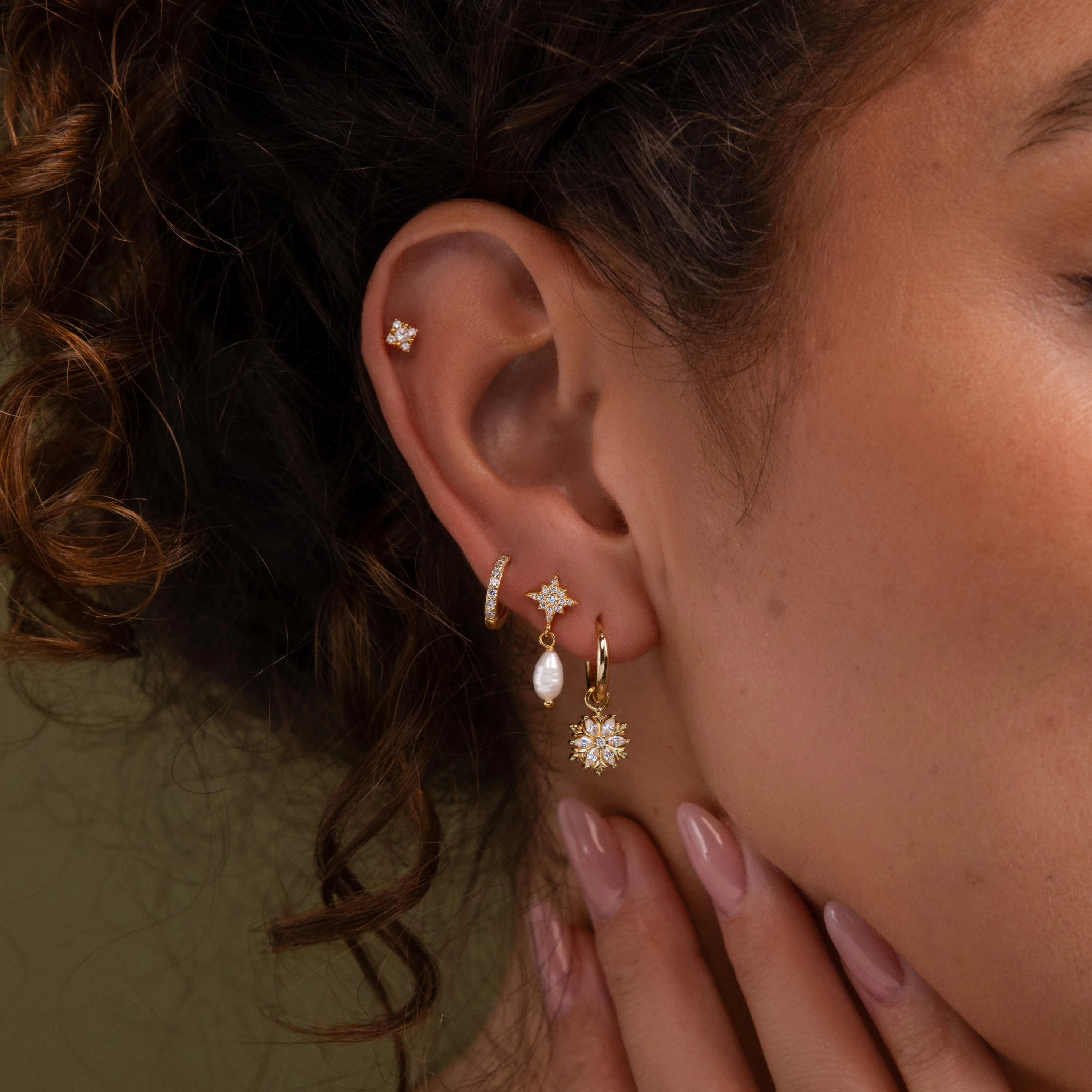 Diamond Poinsettia Hoops in 18K Gold - Image 4