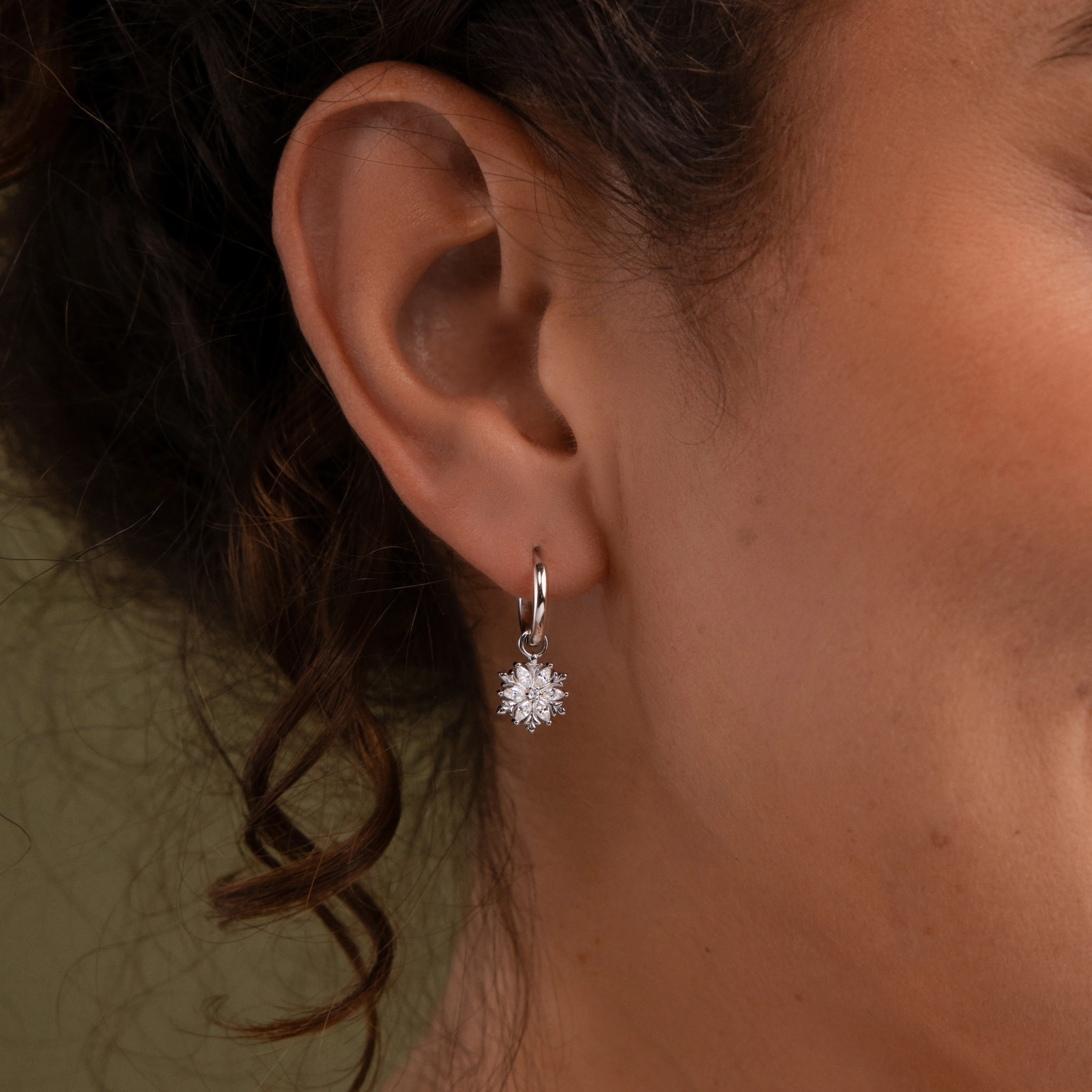 Diamond Poinsettia Hoops in Silver - Image 2