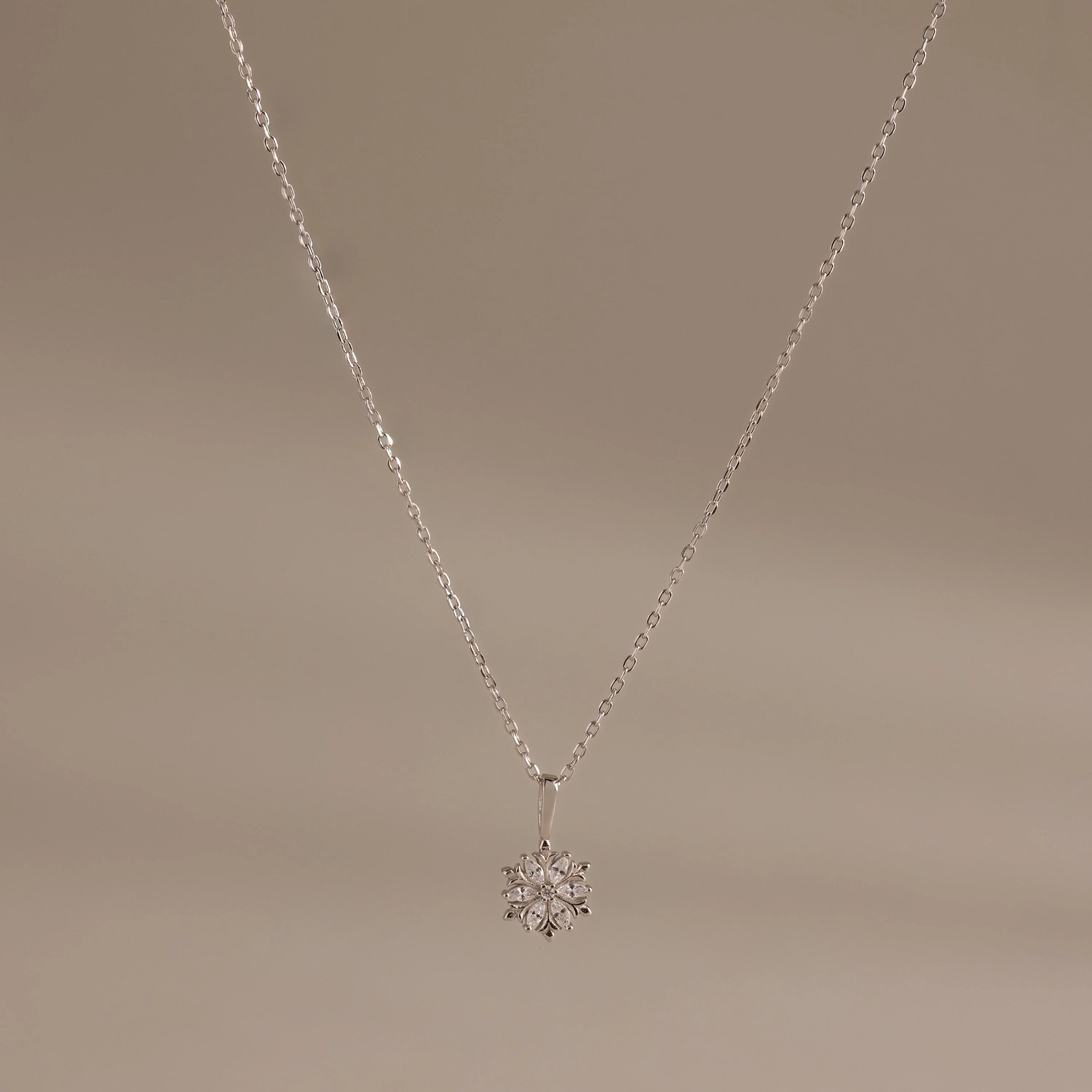 Diamond Poinsettia Necklace in Silver - Image 5