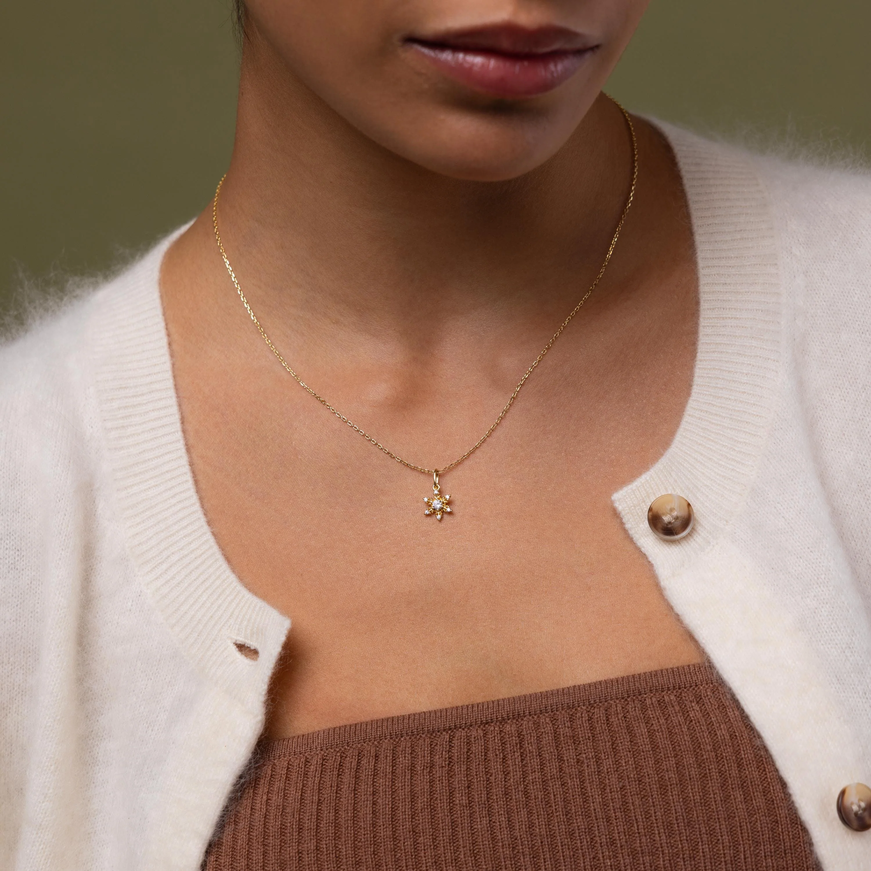 Diamond Snowflake Necklace in 18K Gold - Image 2