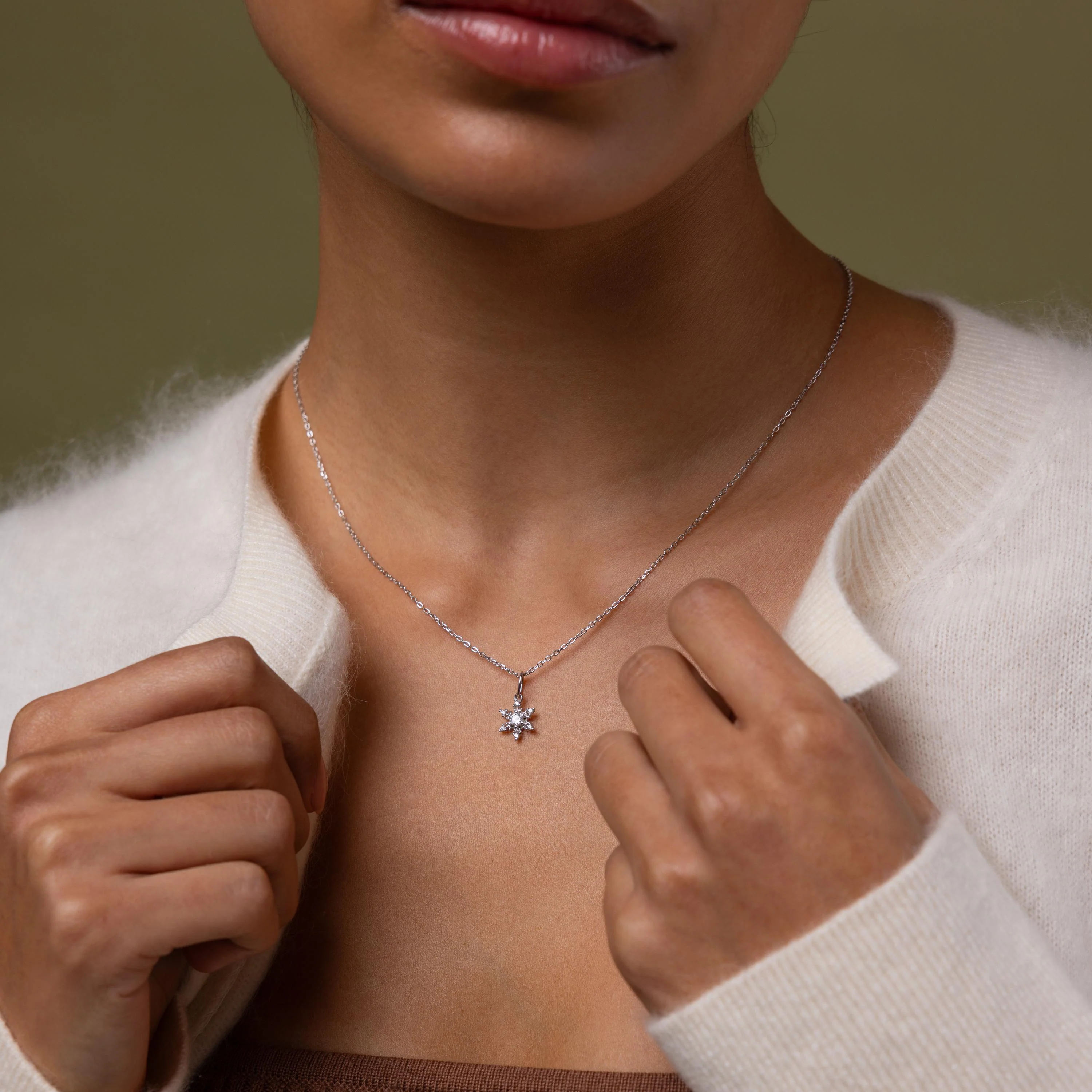 Diamond Snowflake Necklace in Silver - Image 2