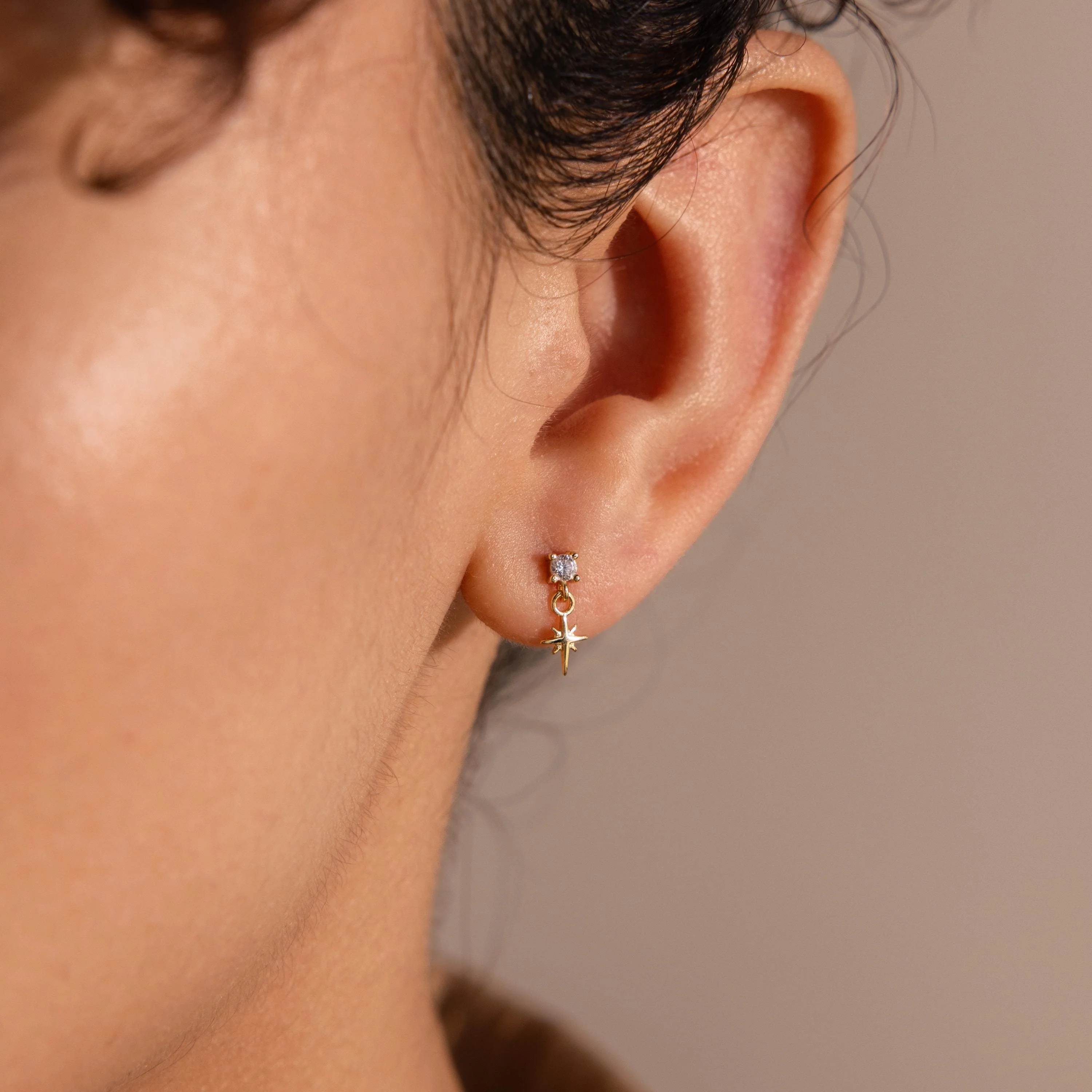 Diamond Star Flatback Studs in 18K Gold - Image 2