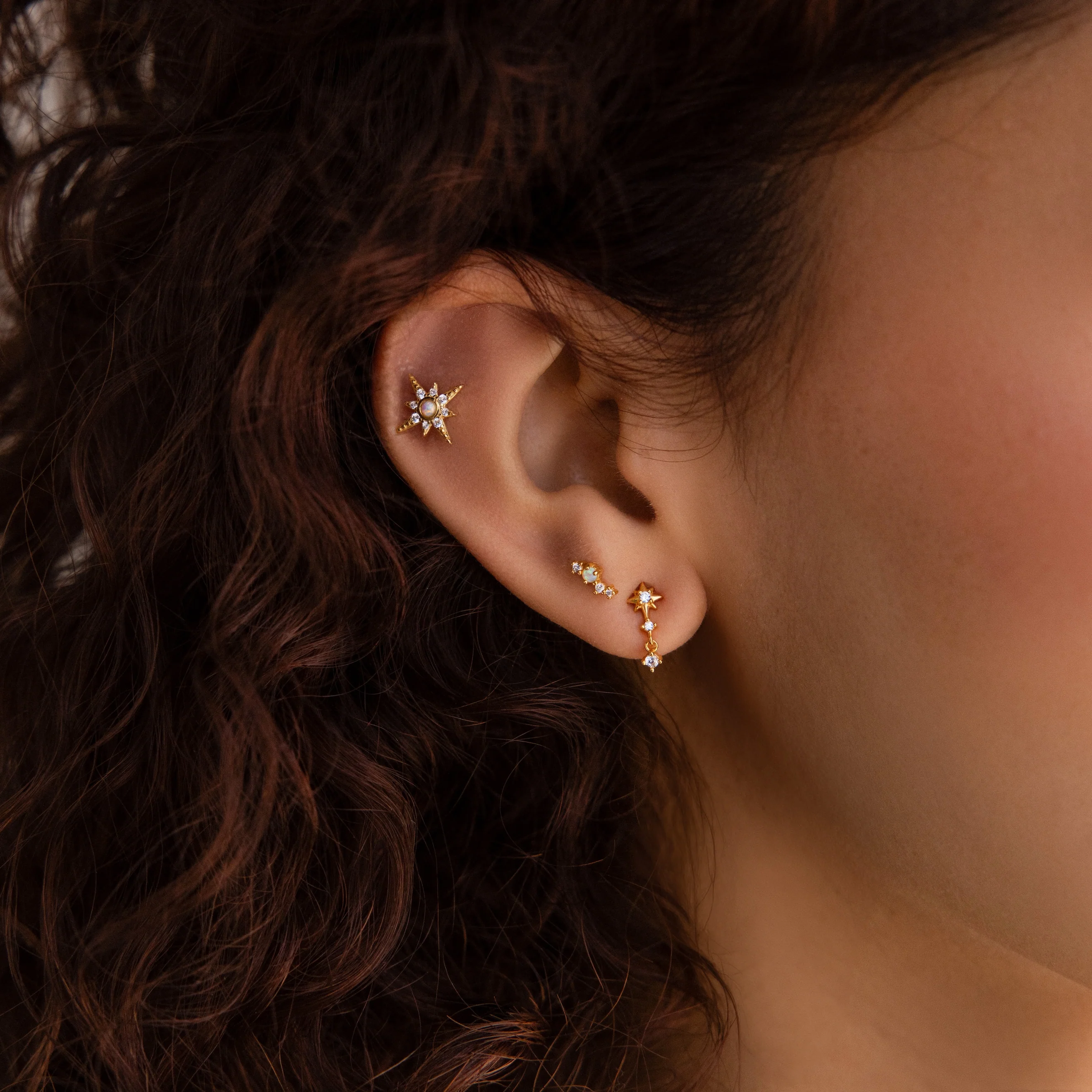 Diamond Starburst Drop Studs in 18K Gold - Image 7