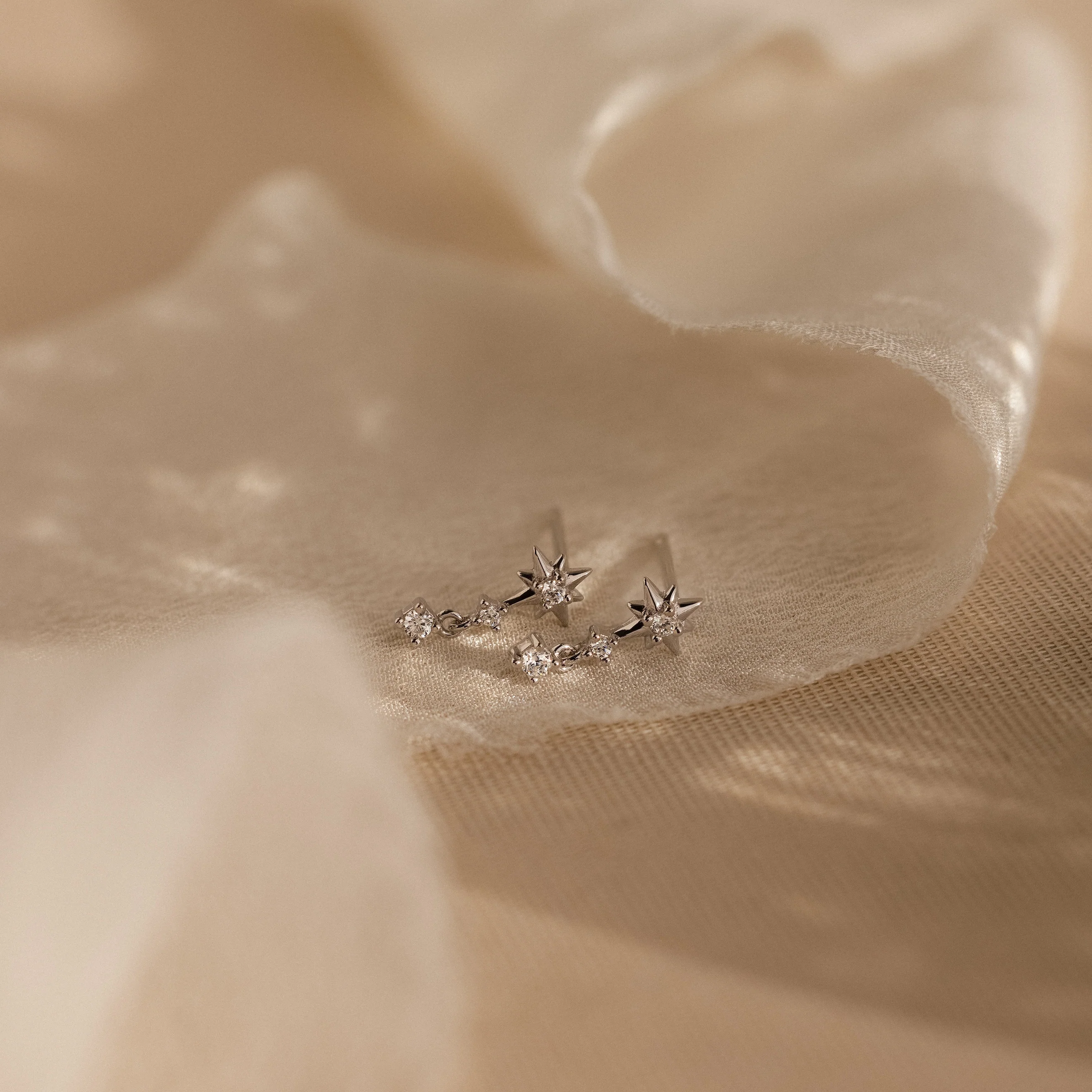 Diamond Starburst Drop Studs in Silver - Image 5