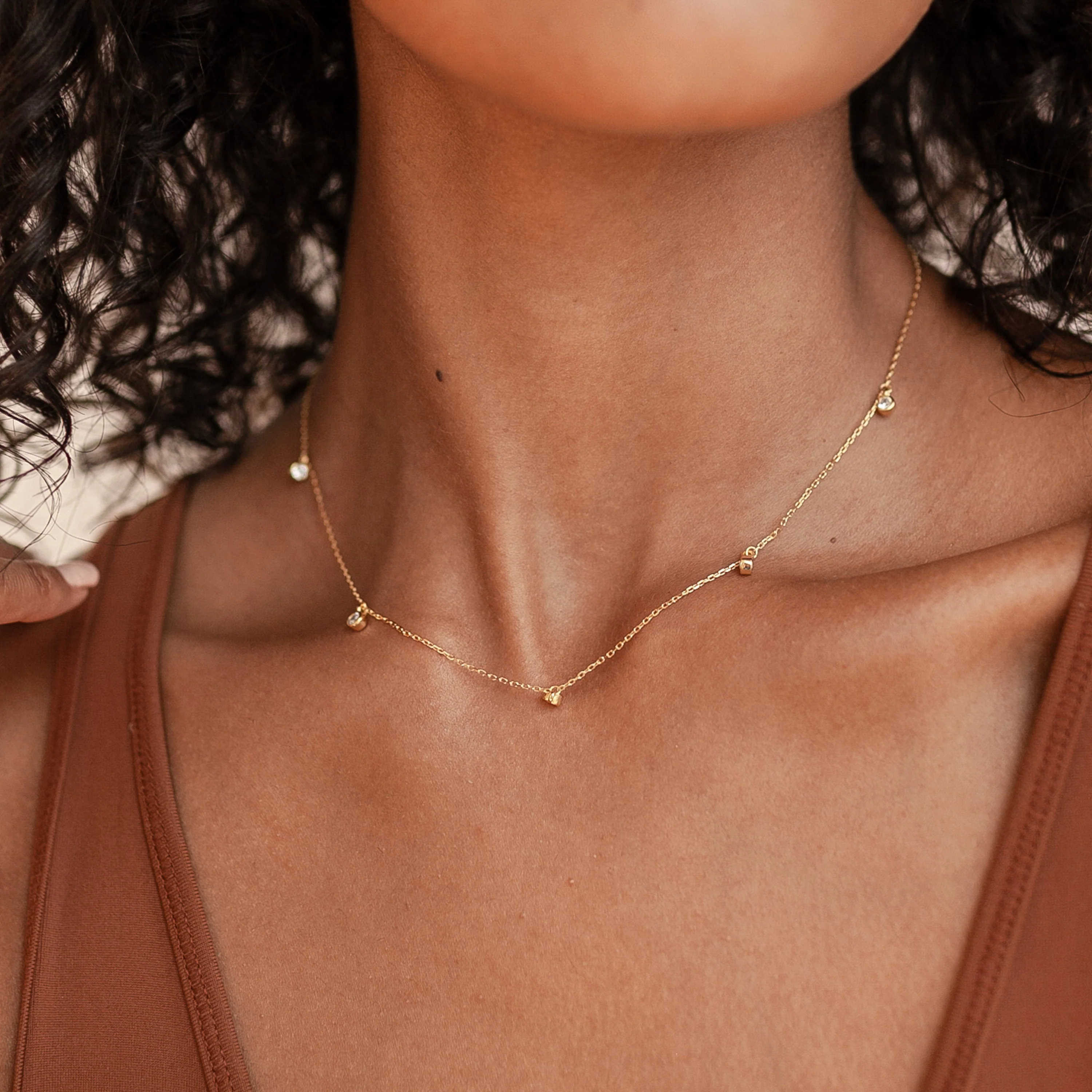 Diamond Station Necklace in 18K Gold - Image 3