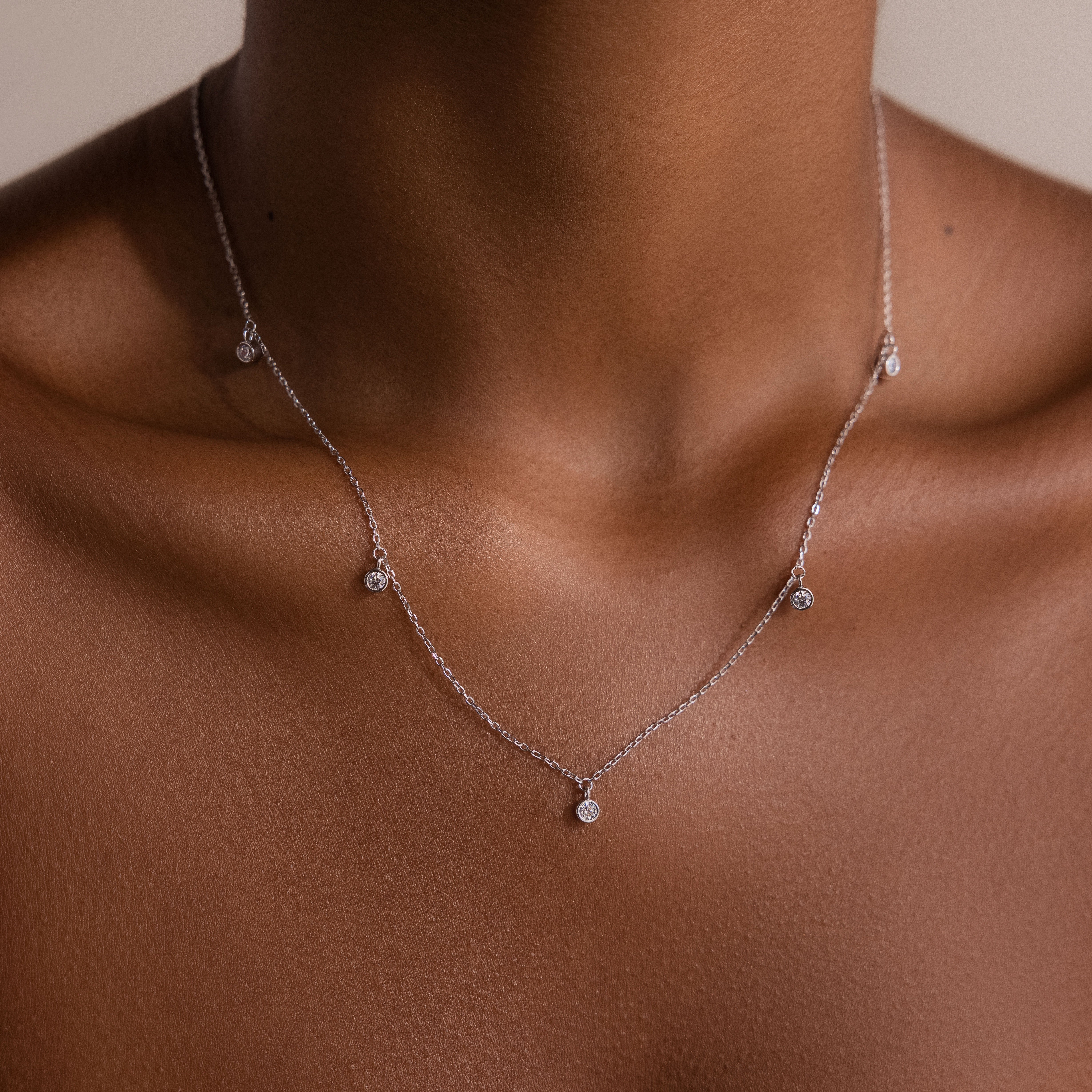 Diamond Station Necklace in Silver