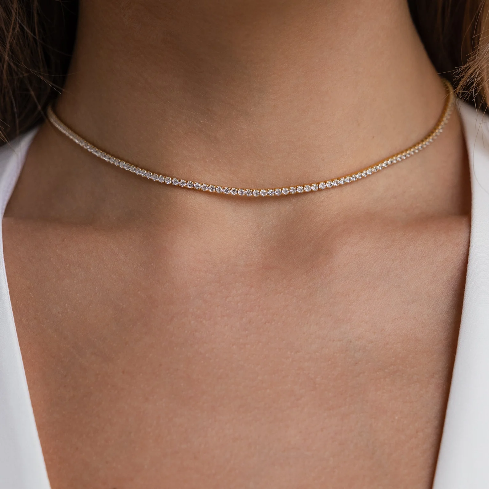Diamond Tennis Choker Necklace in 18K Gold - Image 2