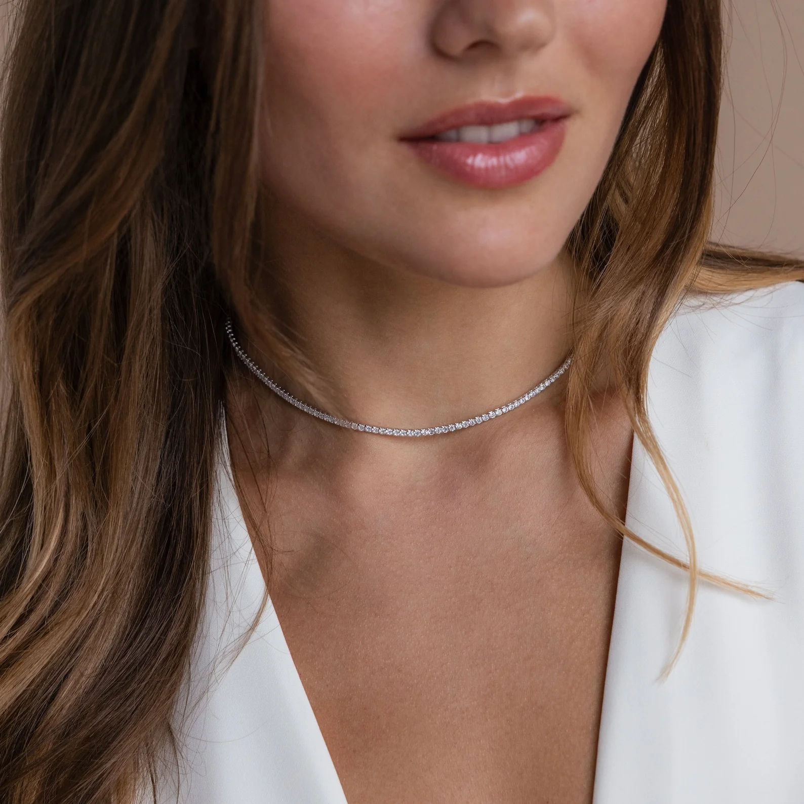 Diamond Tennis Choker Necklace in Silver - Image 2