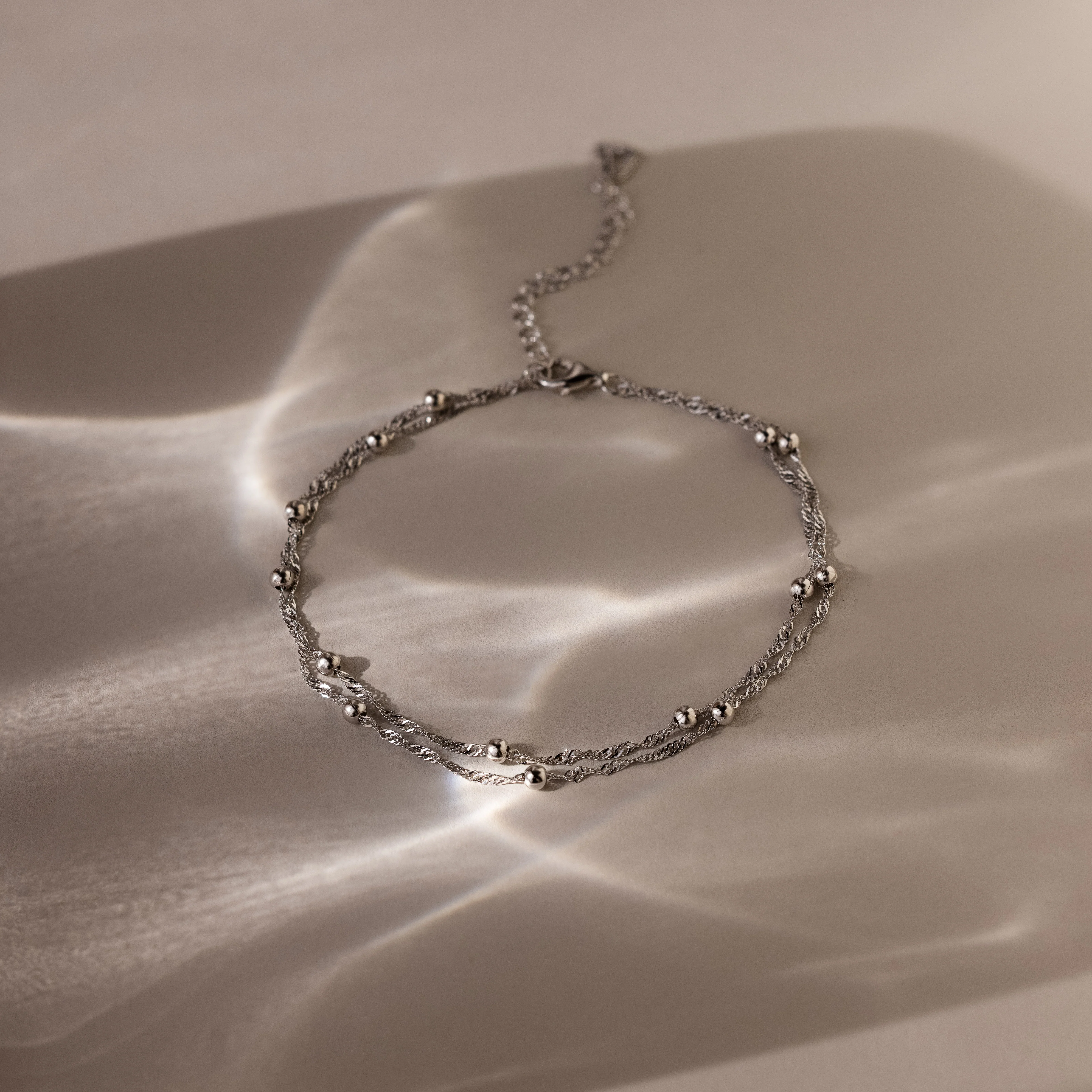 Duo Bead Chain Anklet in Silver - Image 2