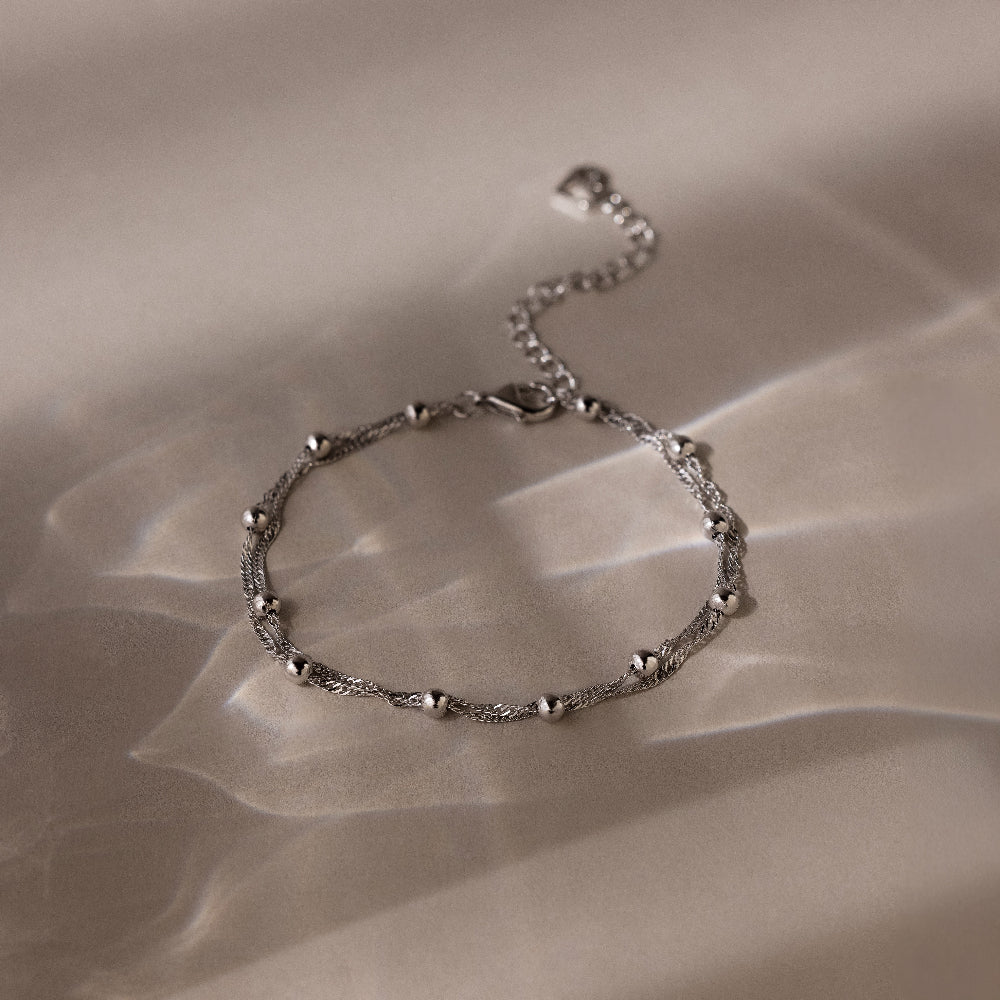 Duo Bead Chain Bracelet in Silver