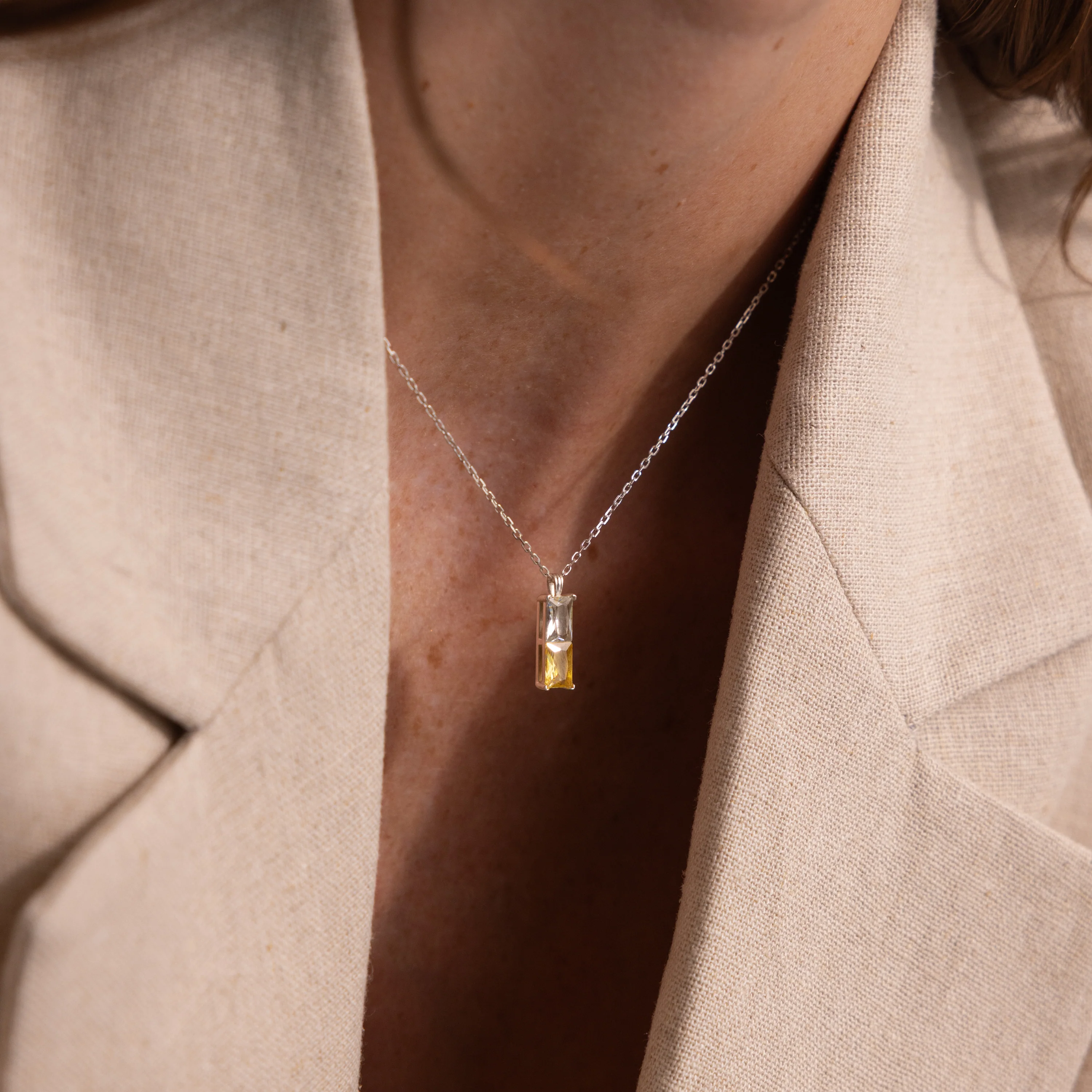 Duo Birthstone Name Necklace in Silver - Image 2