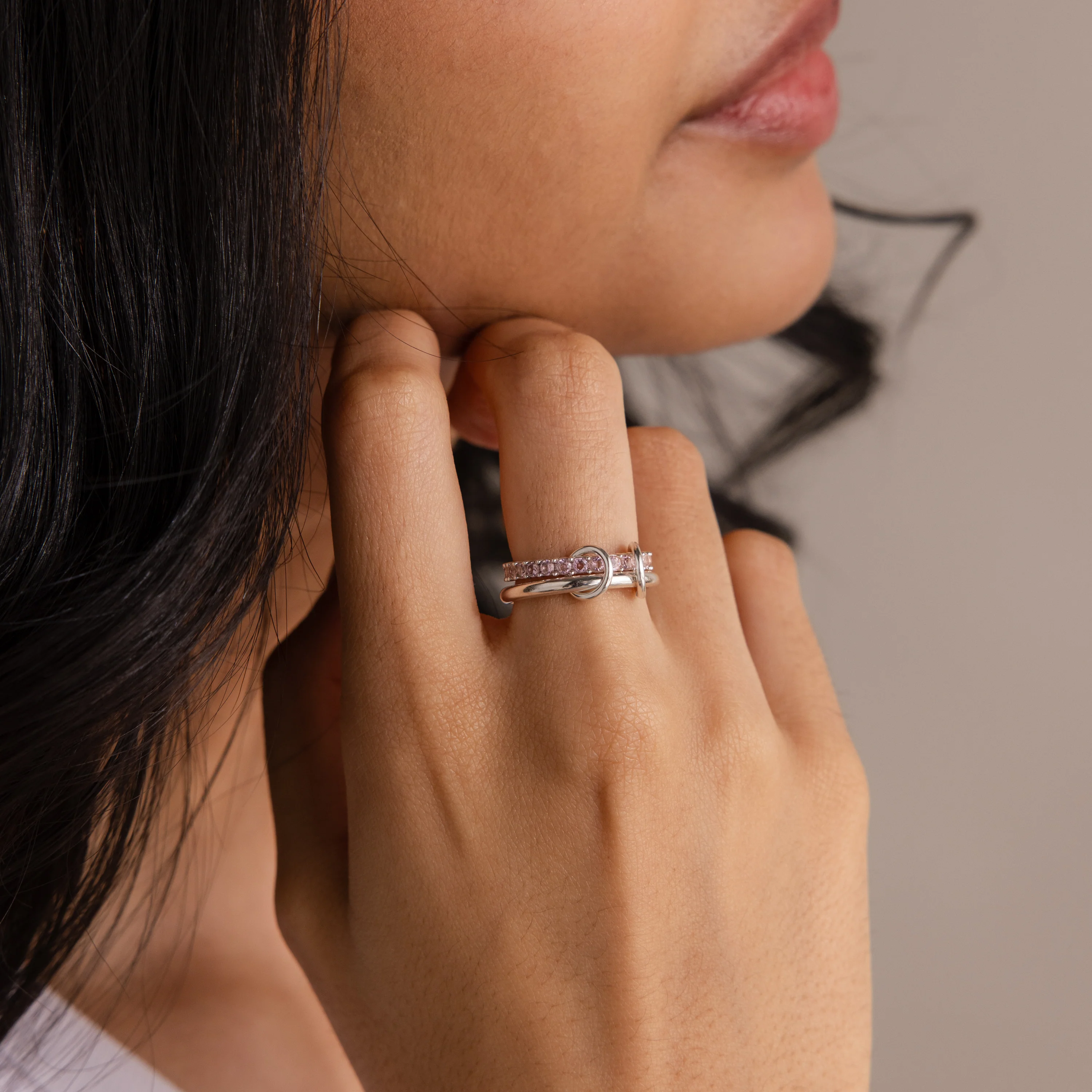 Duo Birthstone Tennis Linked Ring Set - Image 15