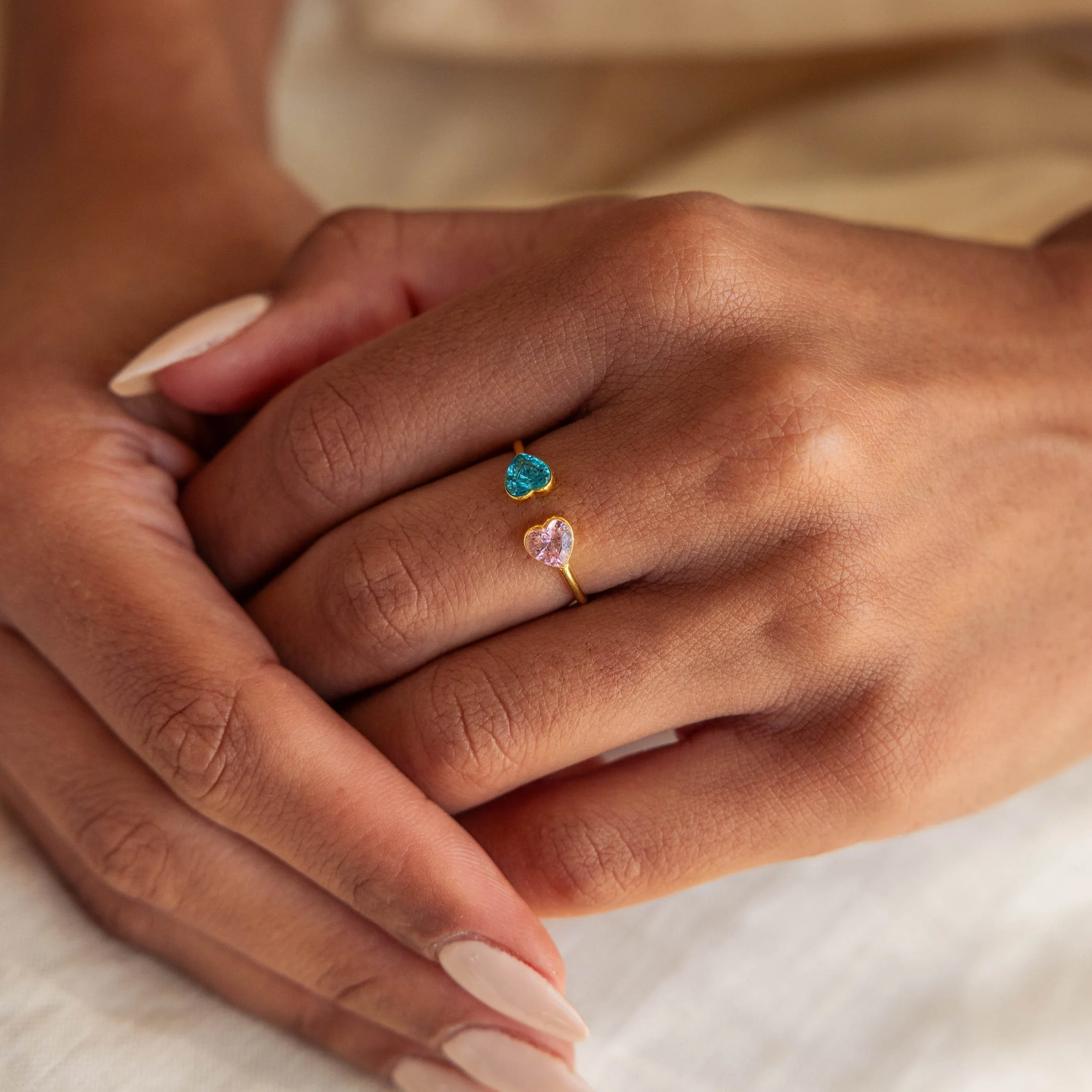 Duo Heart Birthstone Ring - Image 2