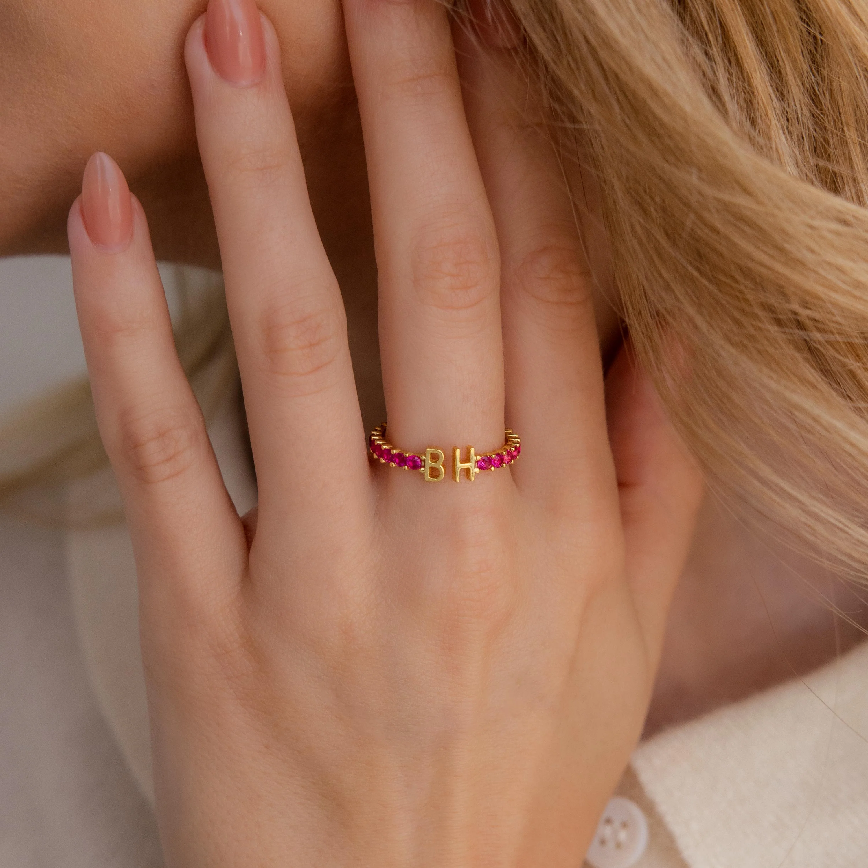Duo Initial Ruby Tennis Ring - Image 2