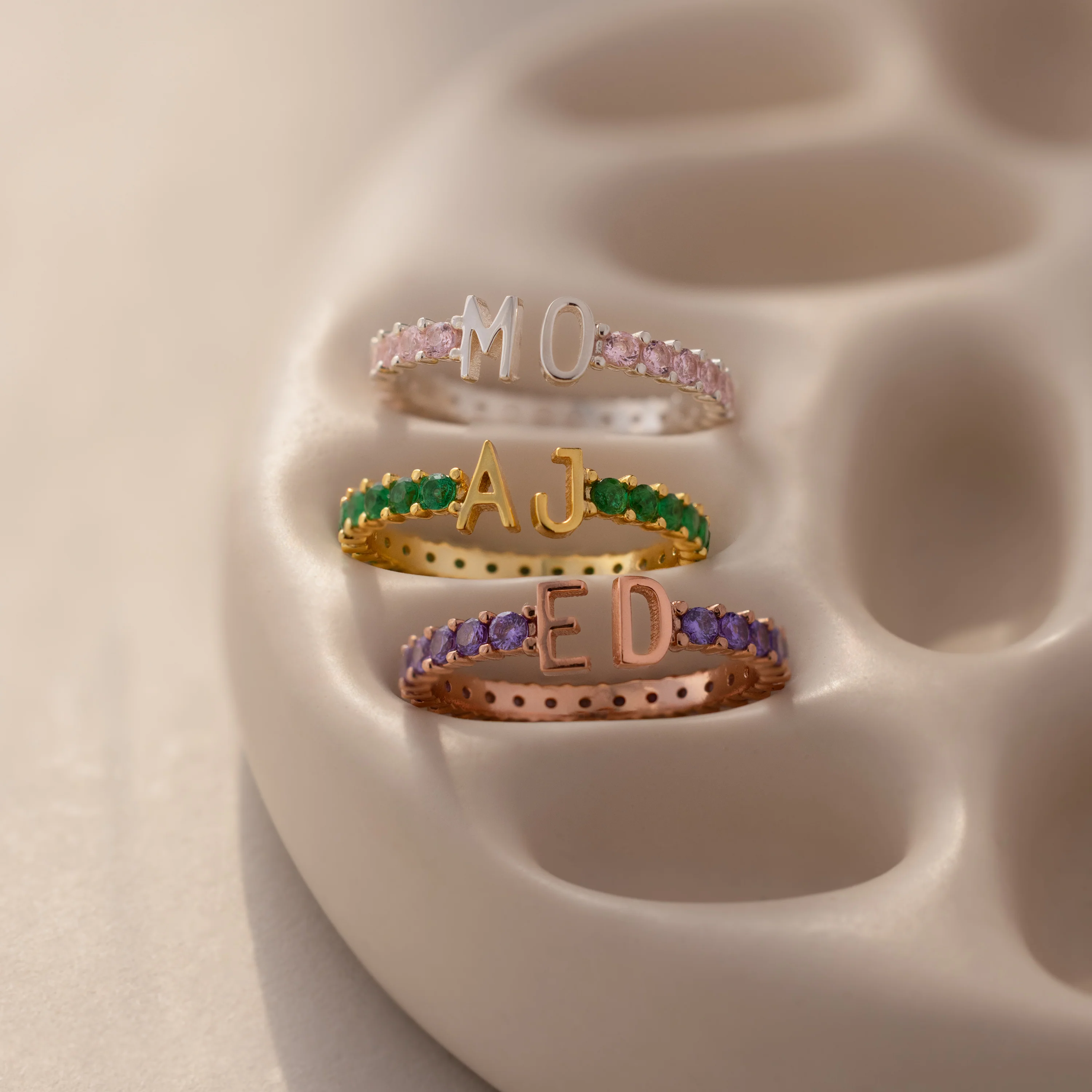 Duo Initial Birthstone Tennis Ring - Image 3
