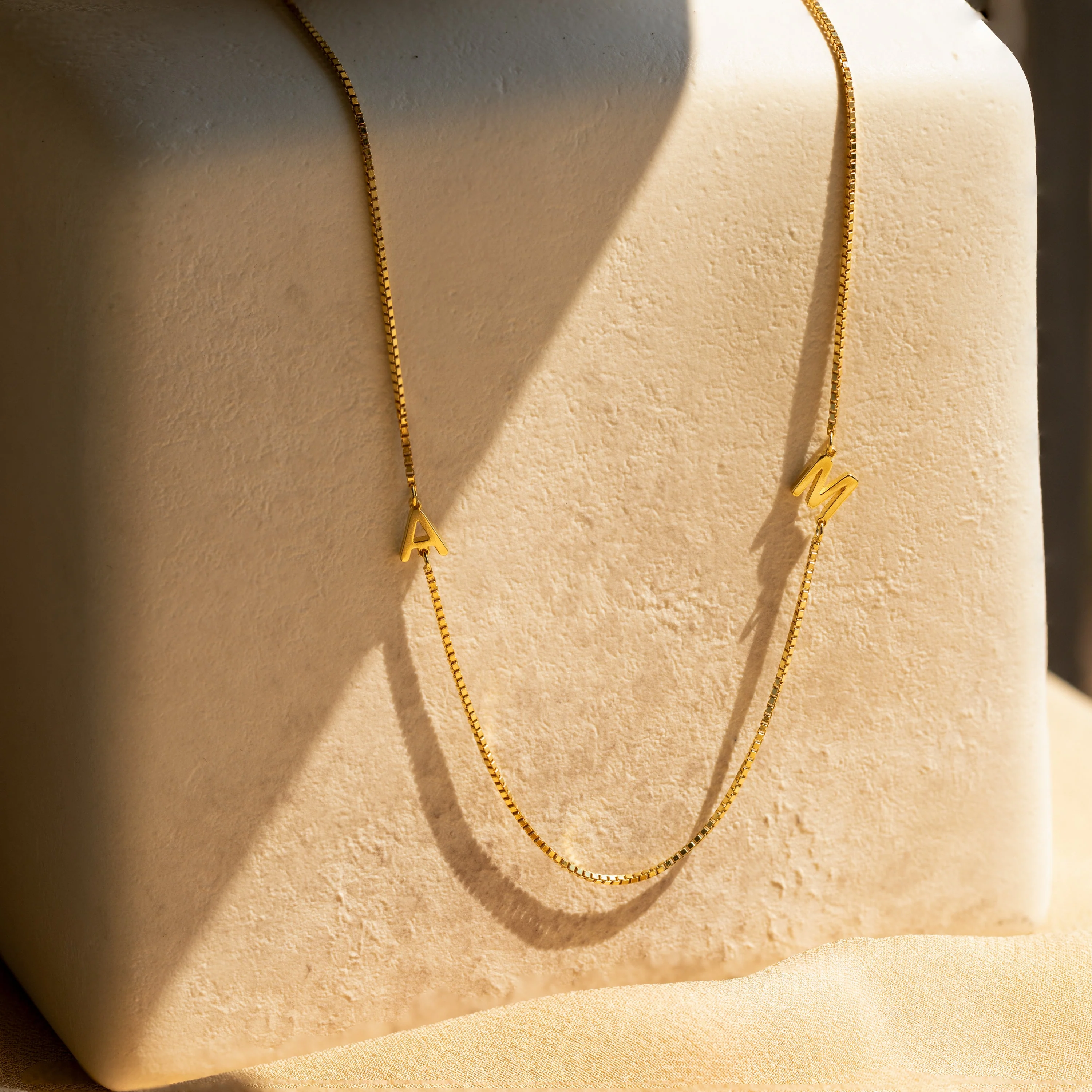 Duo Initial Necklace in Box Chain - Image 2