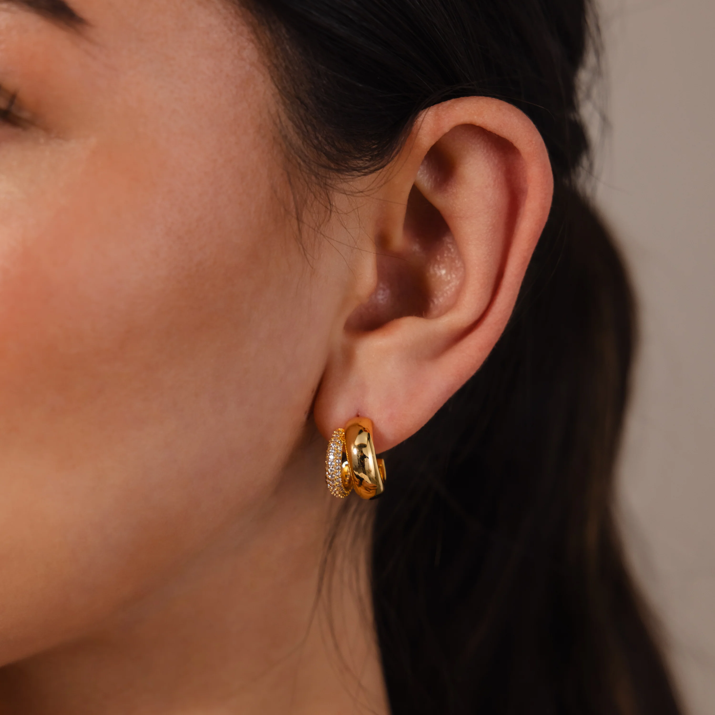 Duo Pave Dome Studs in 18K Gold - Image 2