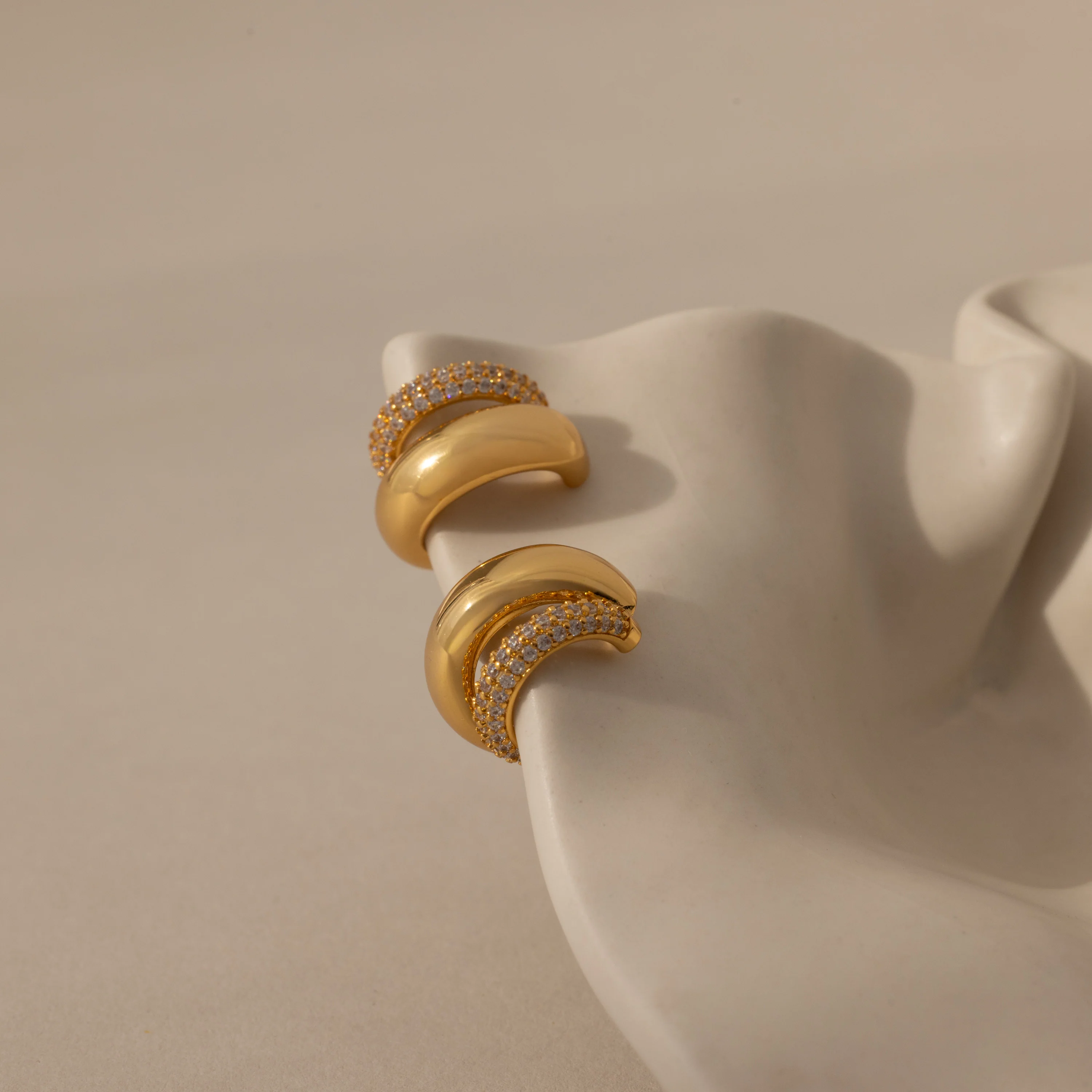 Duo Pave Dome Studs in 18K Gold - Image 3