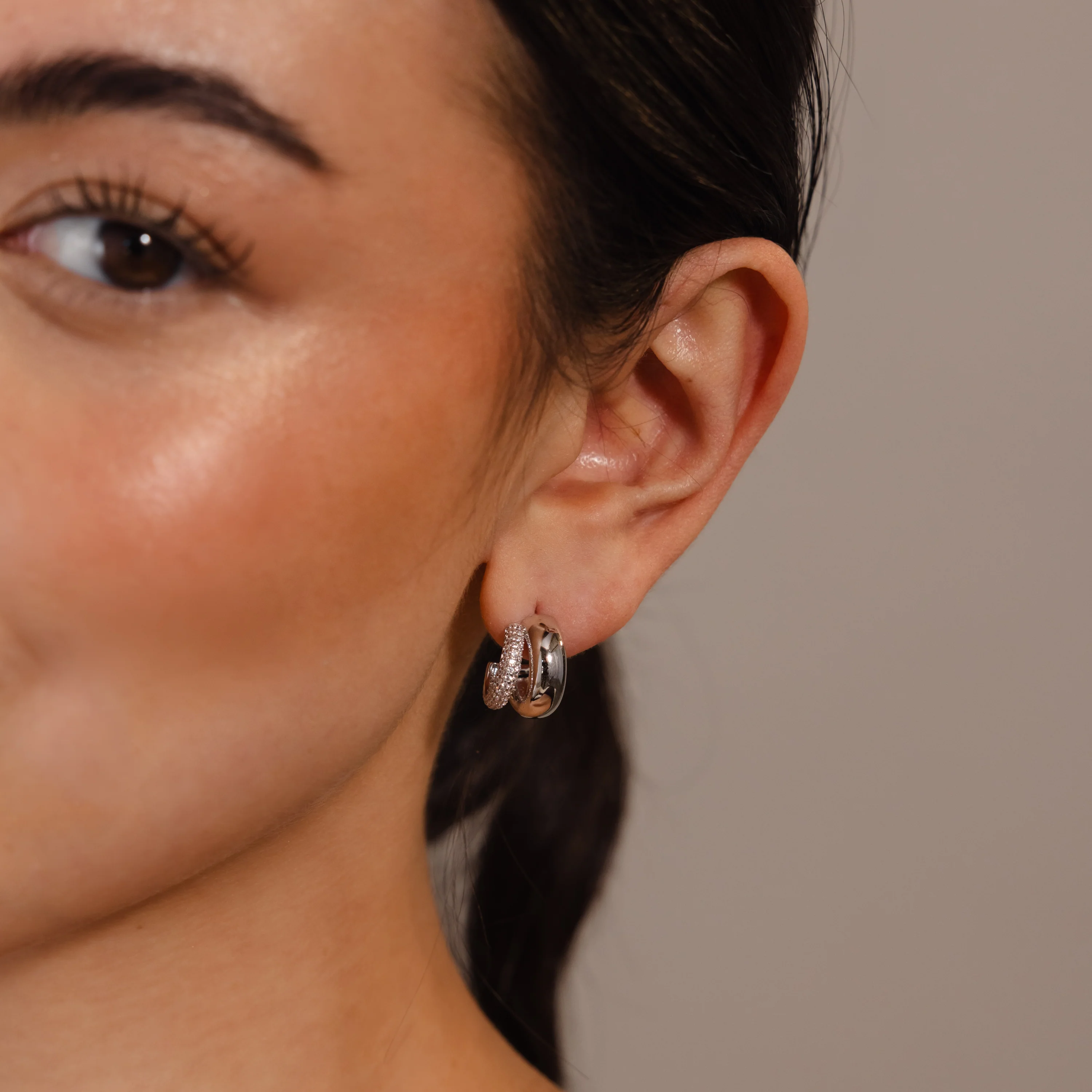 Duo Pave Dome Studs in Silver - Image 2