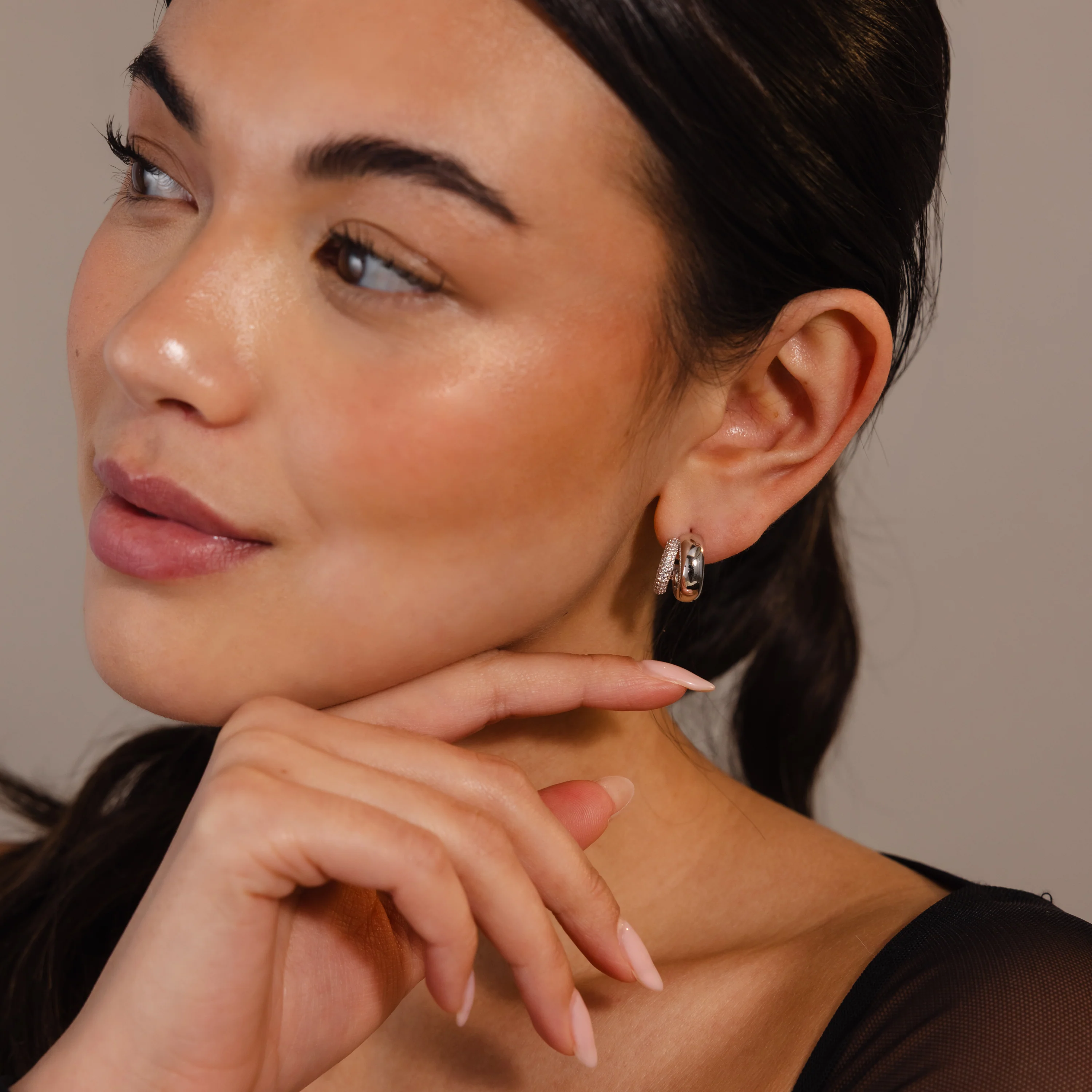 Duo Pave Dome Studs in Silver - Image 4