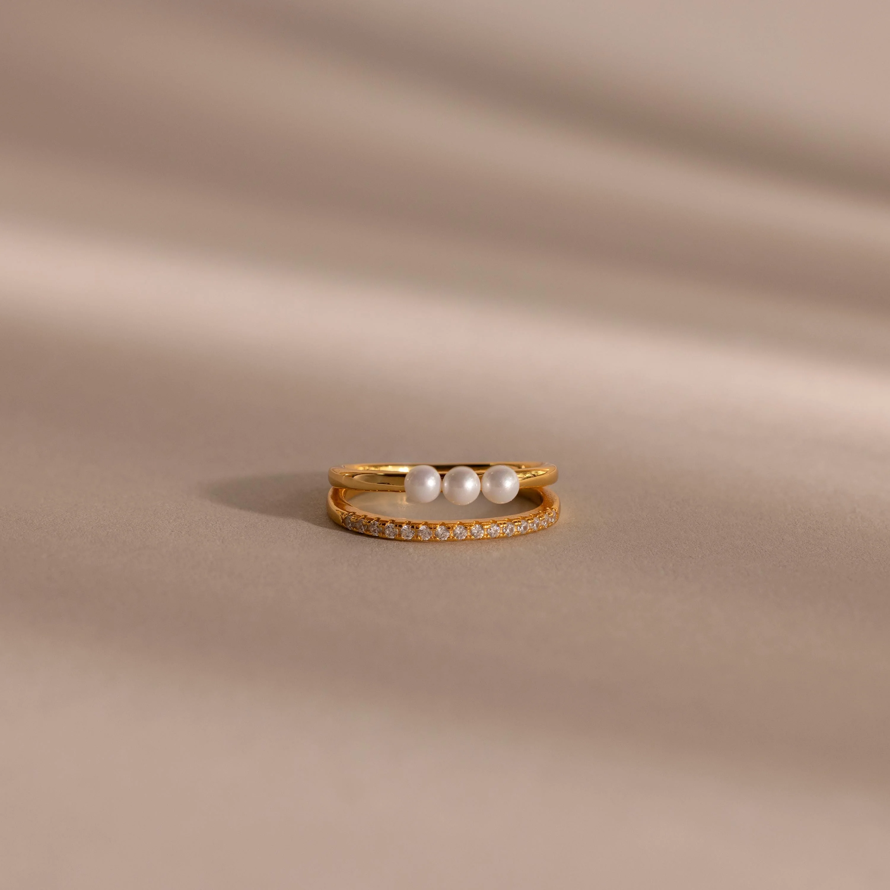 Duo Pave Pearl Ring