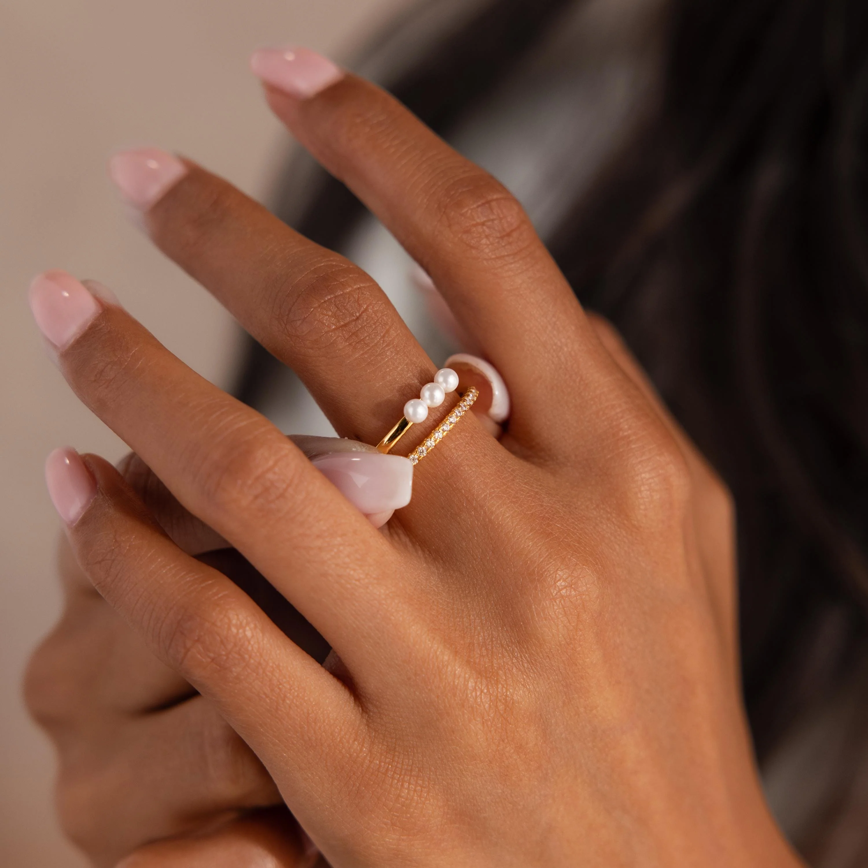 Duo Pave Pearl Ring - Image 2