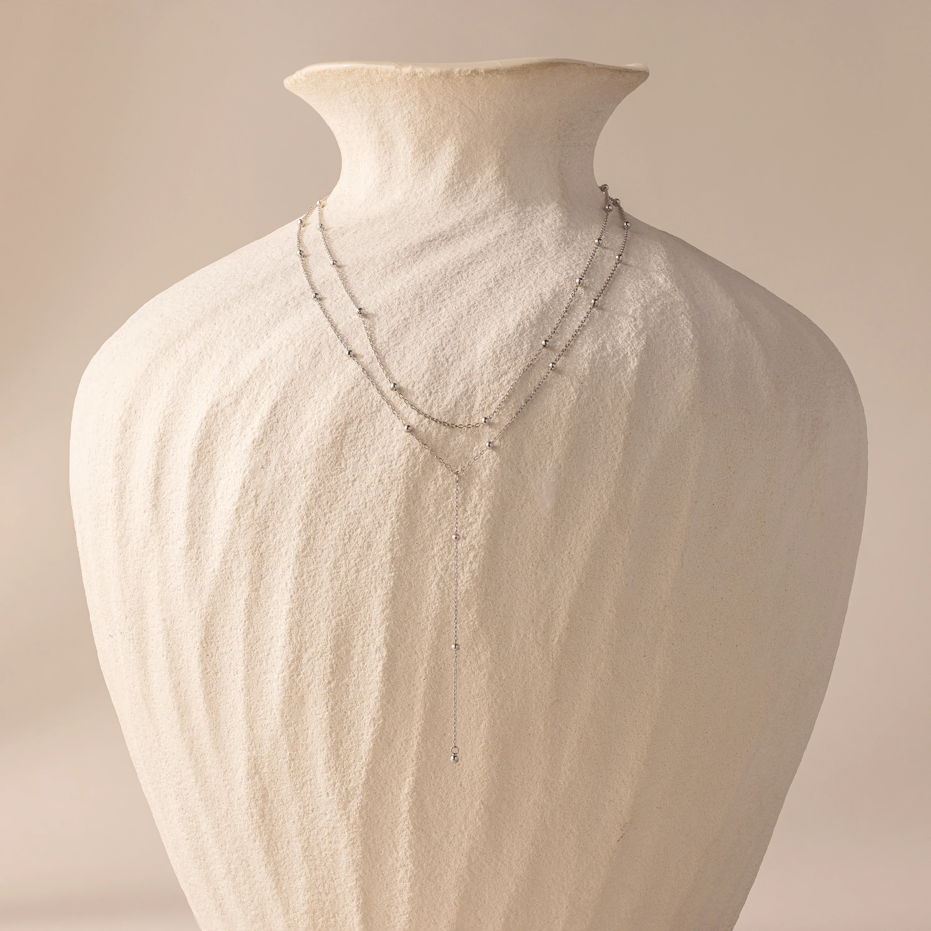 Duo Satellite Lariat Necklace in Silver - Image 2