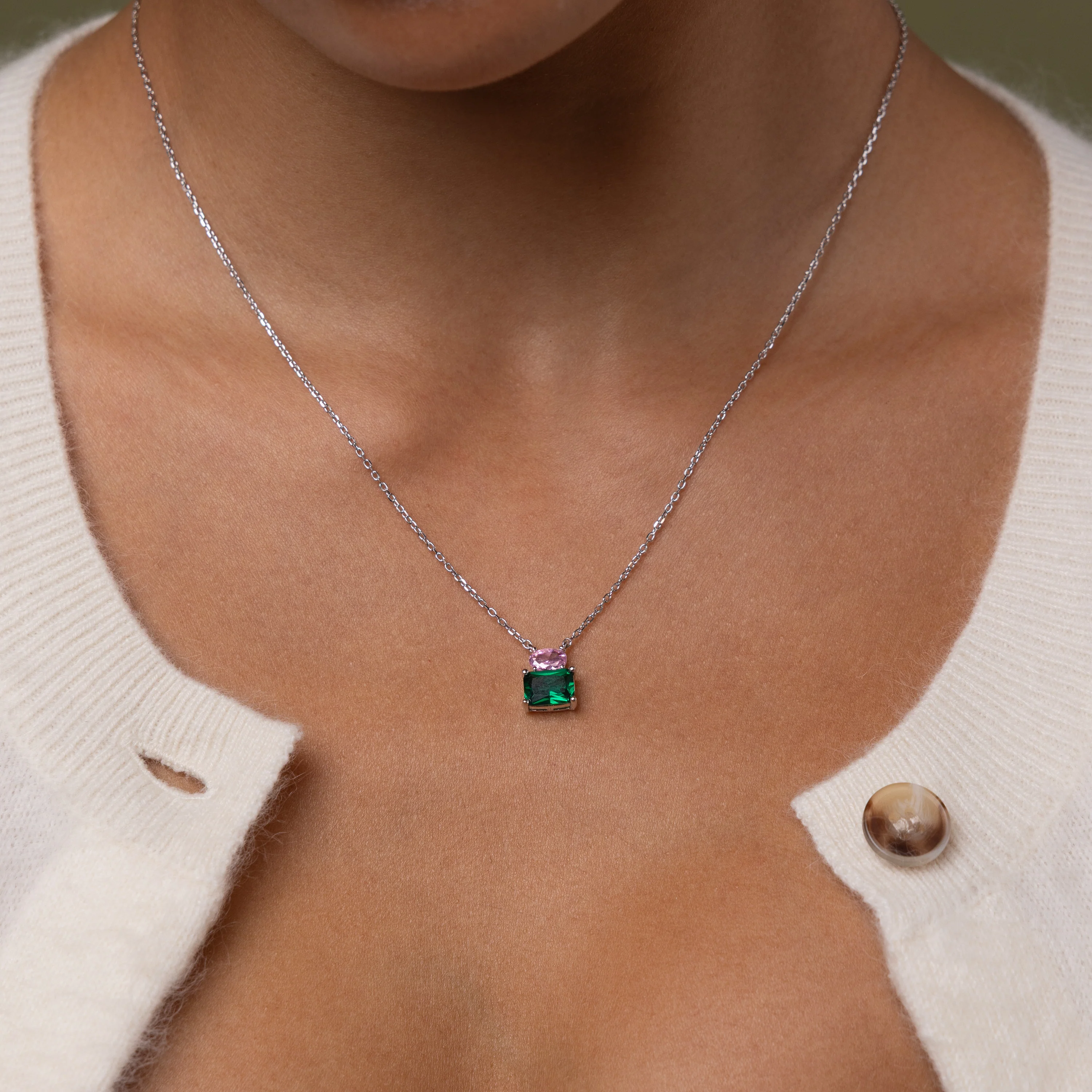 Emerald Bloom Necklace in Silver - Image 2