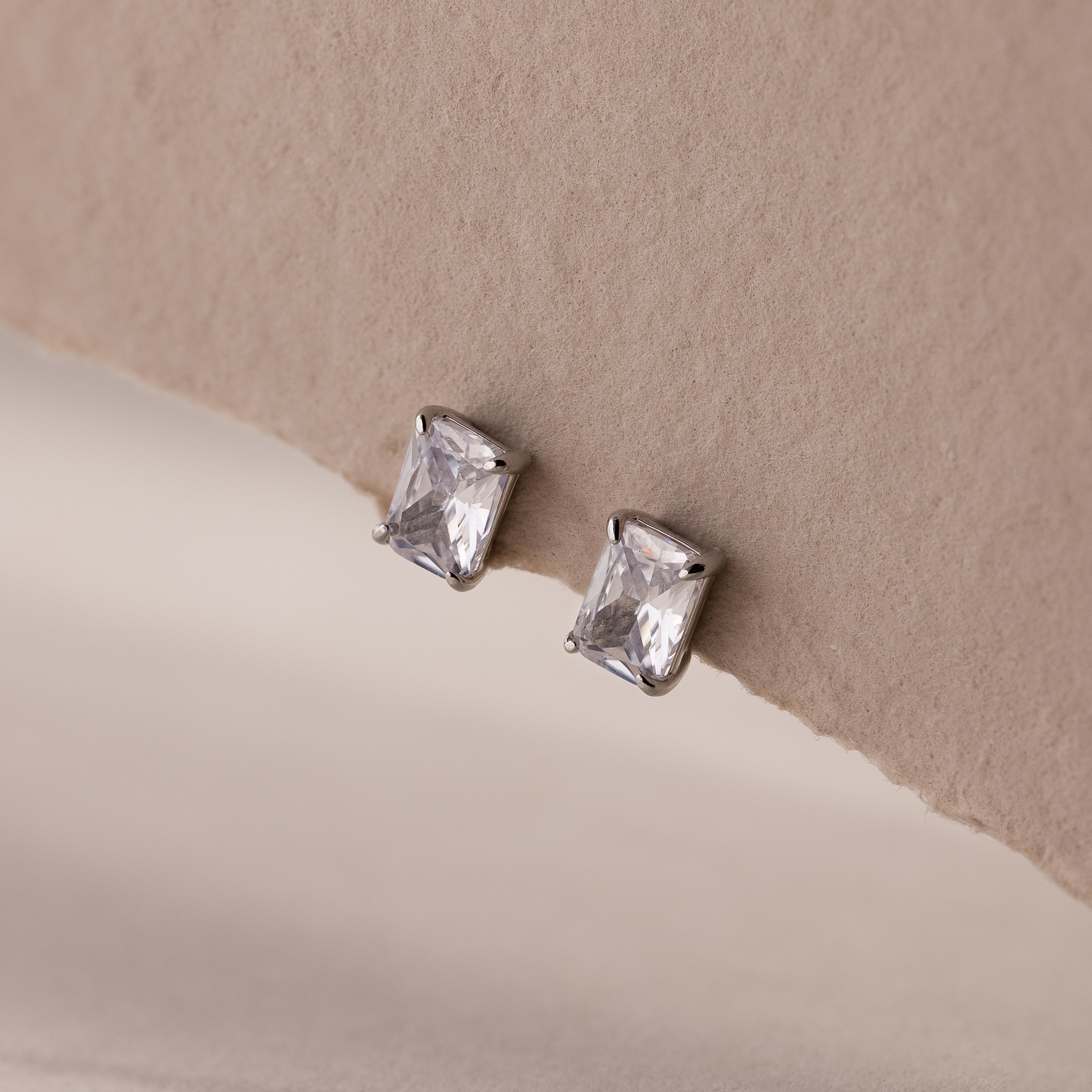 Emerald Diamond Studs in Silver - Image 3
