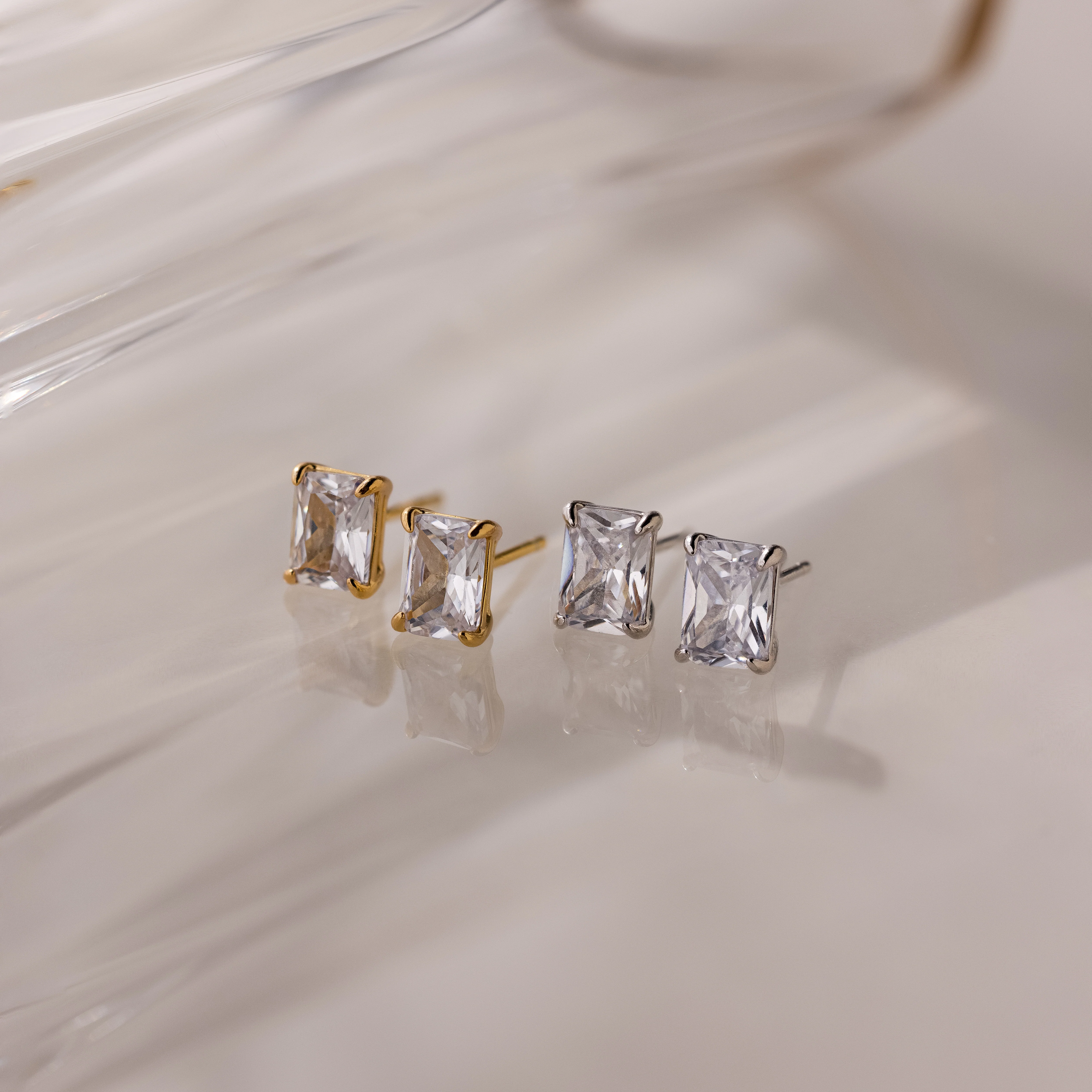 Emerald Diamond Studs in Silver - Image 7