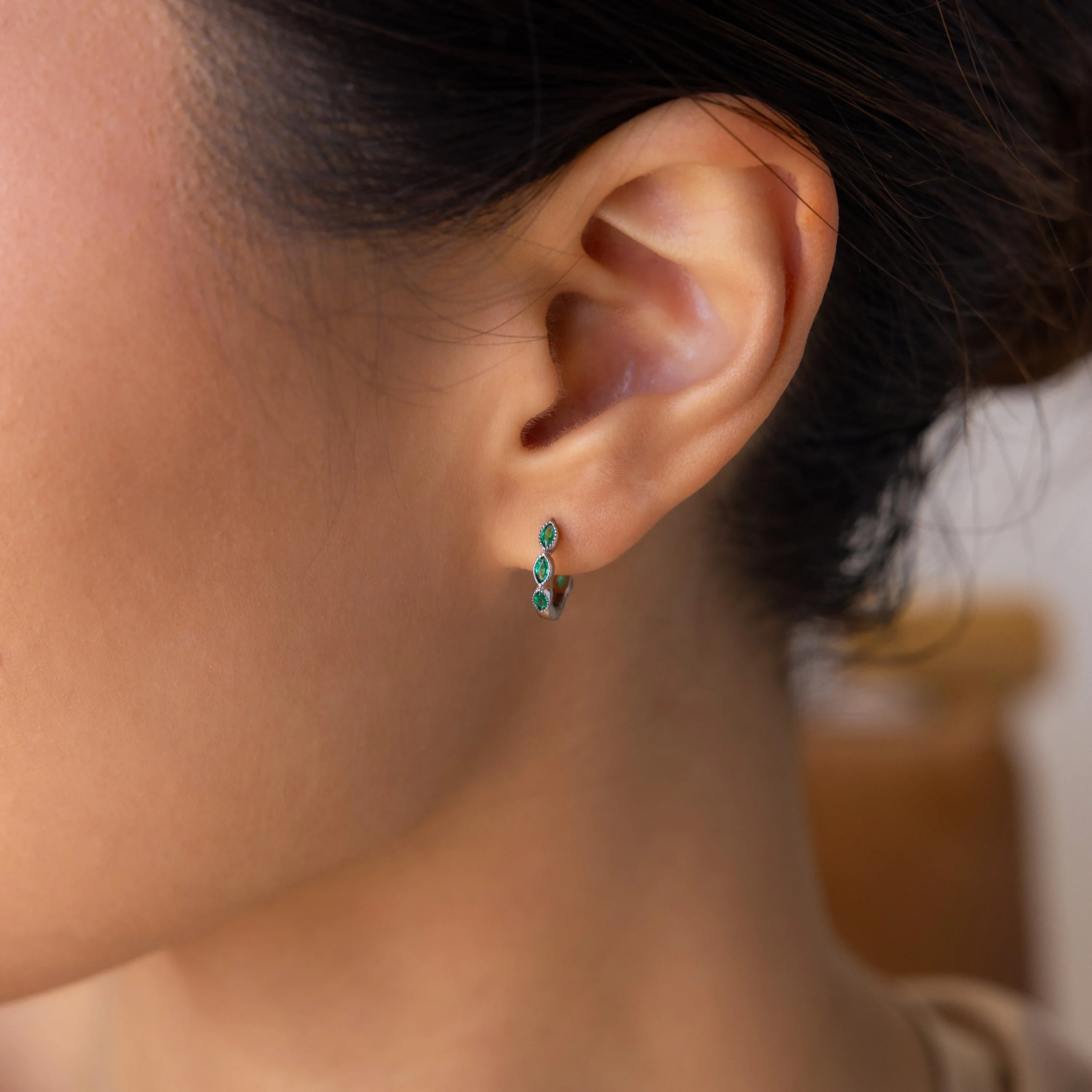 Emerald Marquise Inlay Huggies - Image 4
