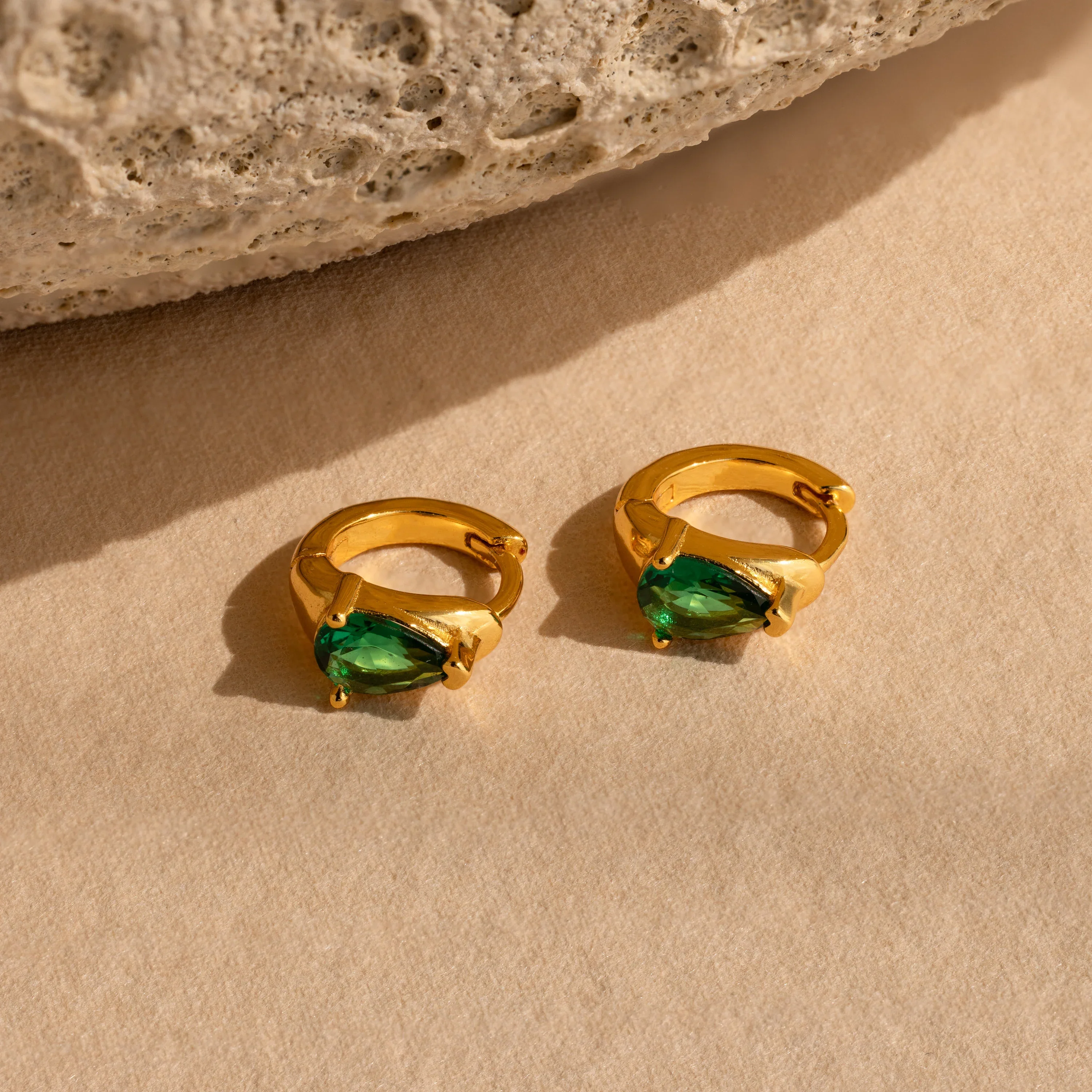 Emerald Teardrop Huggies - Image 3