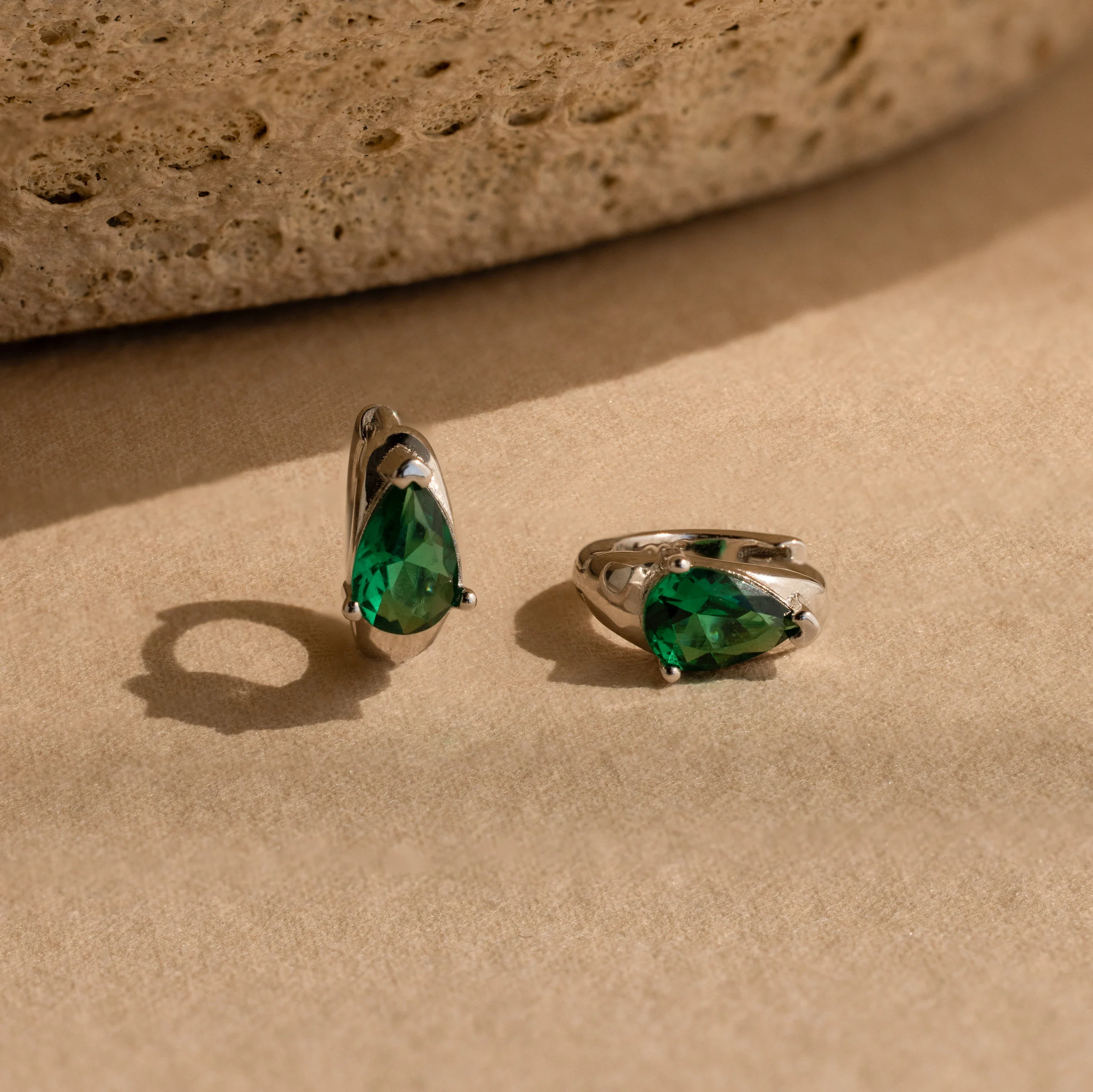 Emerald Teardrop Huggies - Image 5