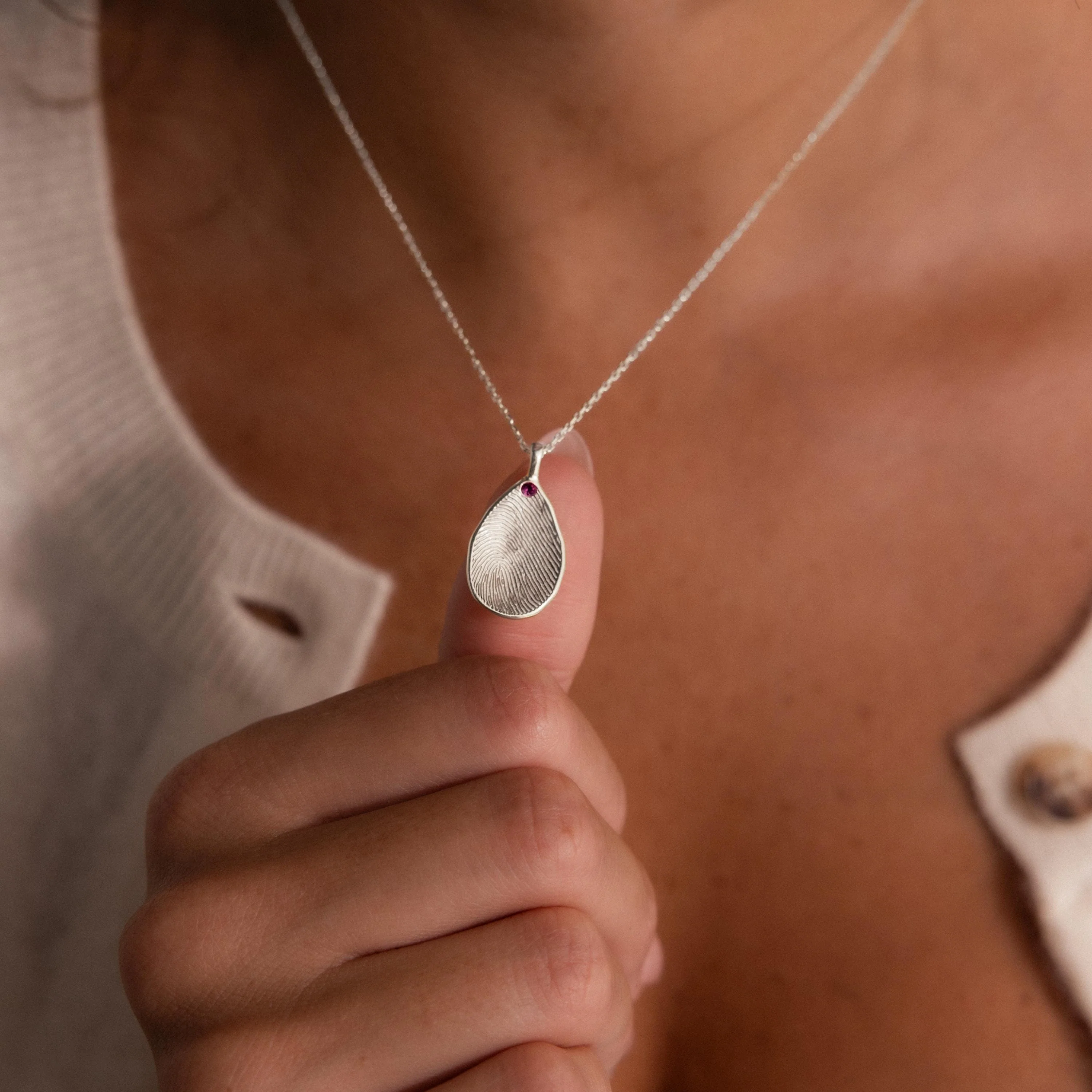 Fingerprint Birthstone Teardrop Necklace - Image 5
